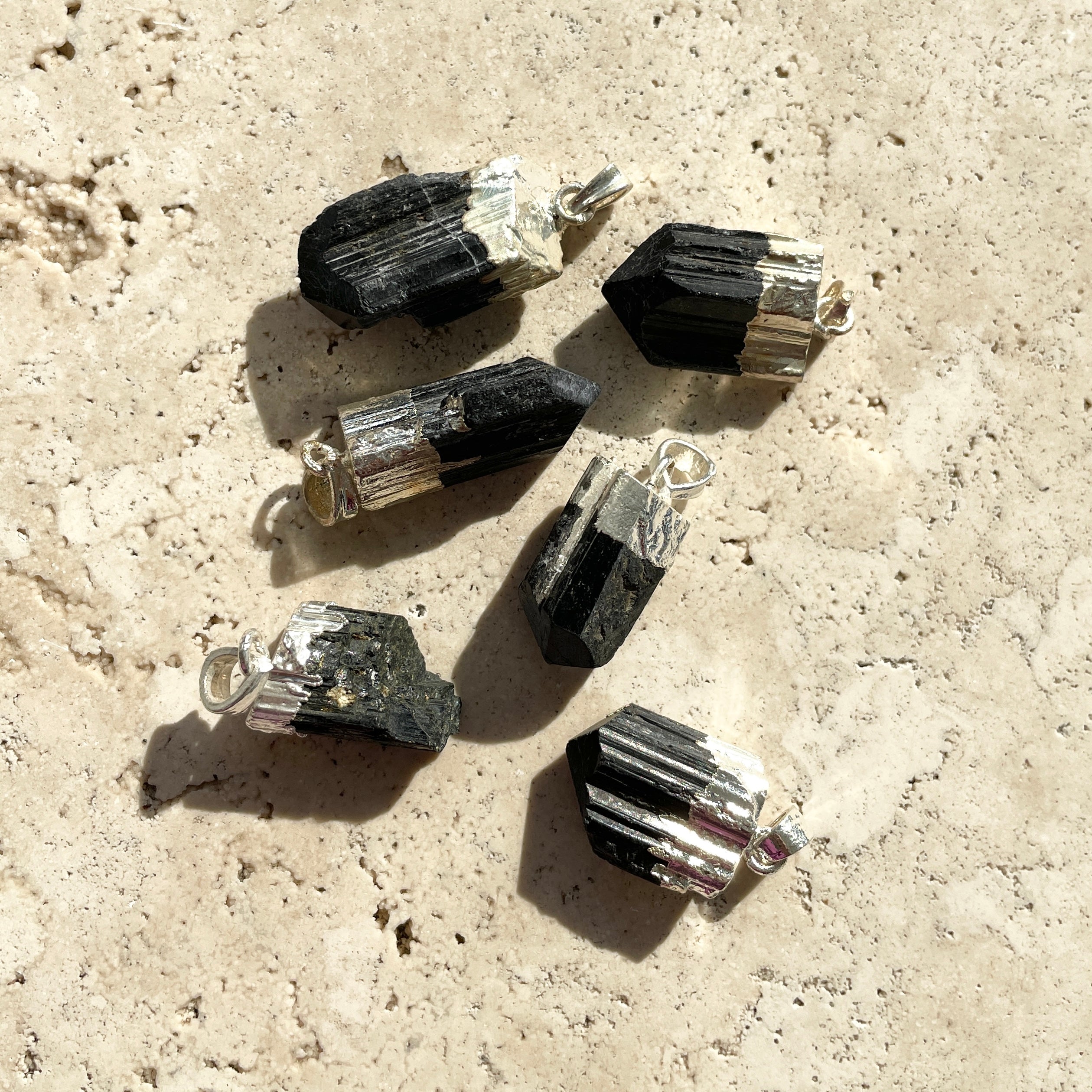 Black Tourmaline-Rough Capped-Pendant-(IN)