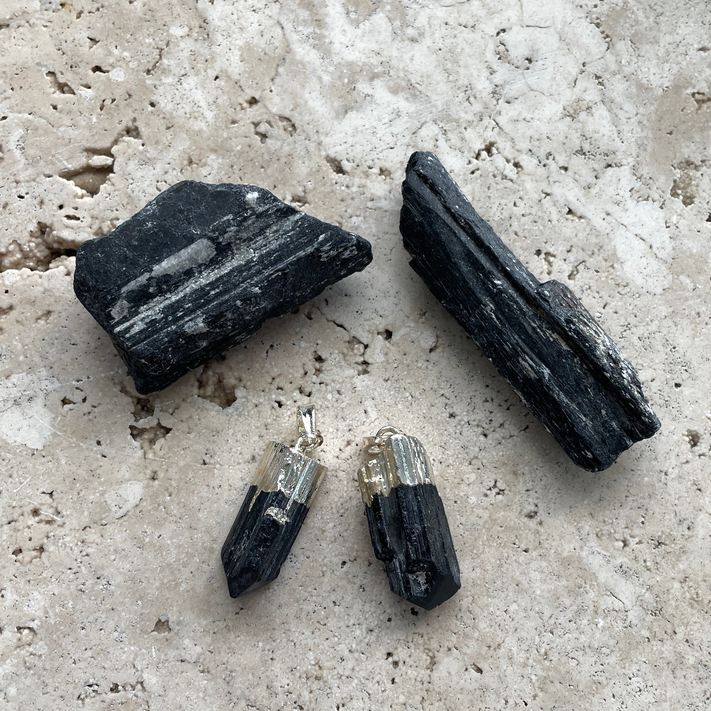 Black Tourmaline-Rough Capped-Pendant-(IN)