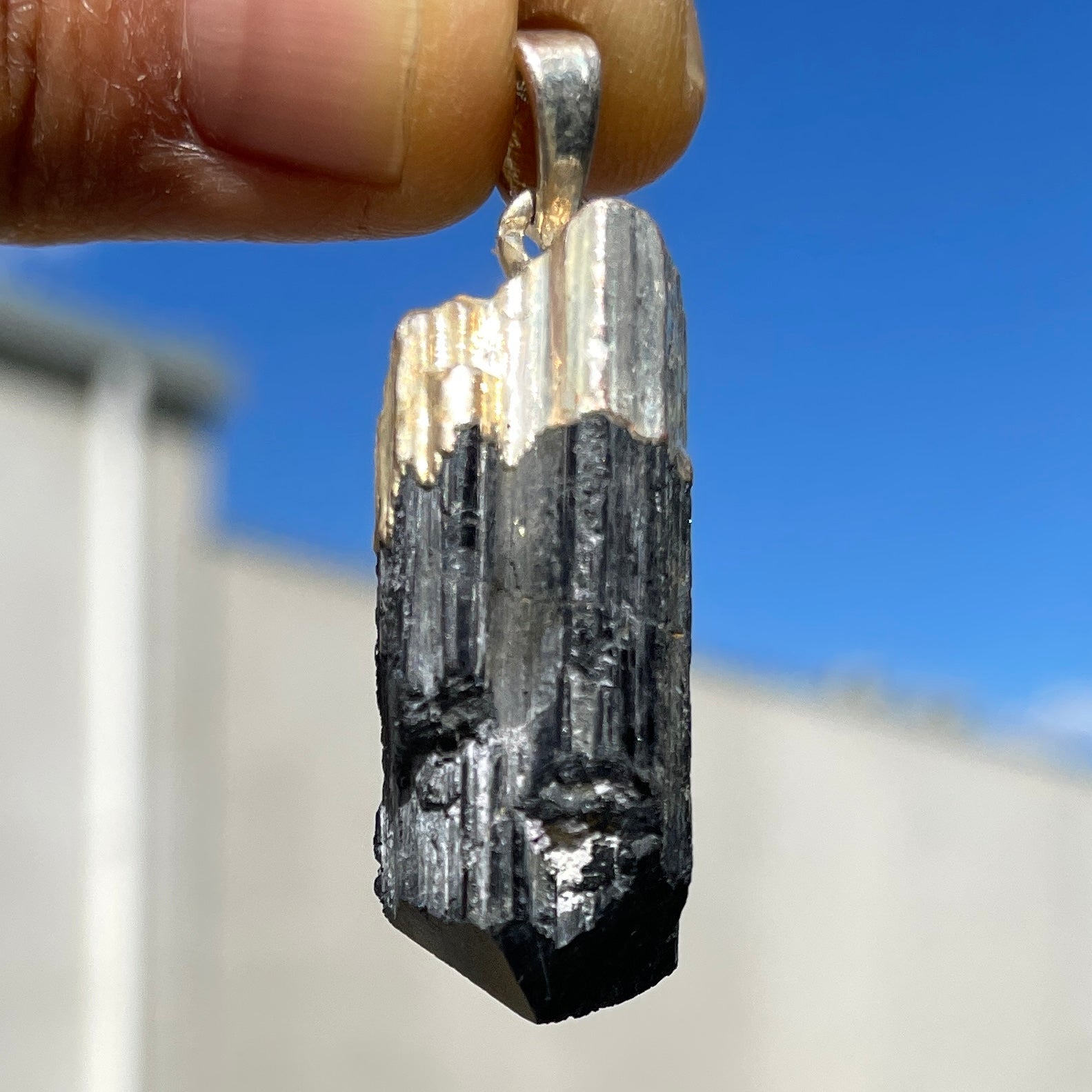 Black Tourmaline-Rough Capped-Pendant-(IN)