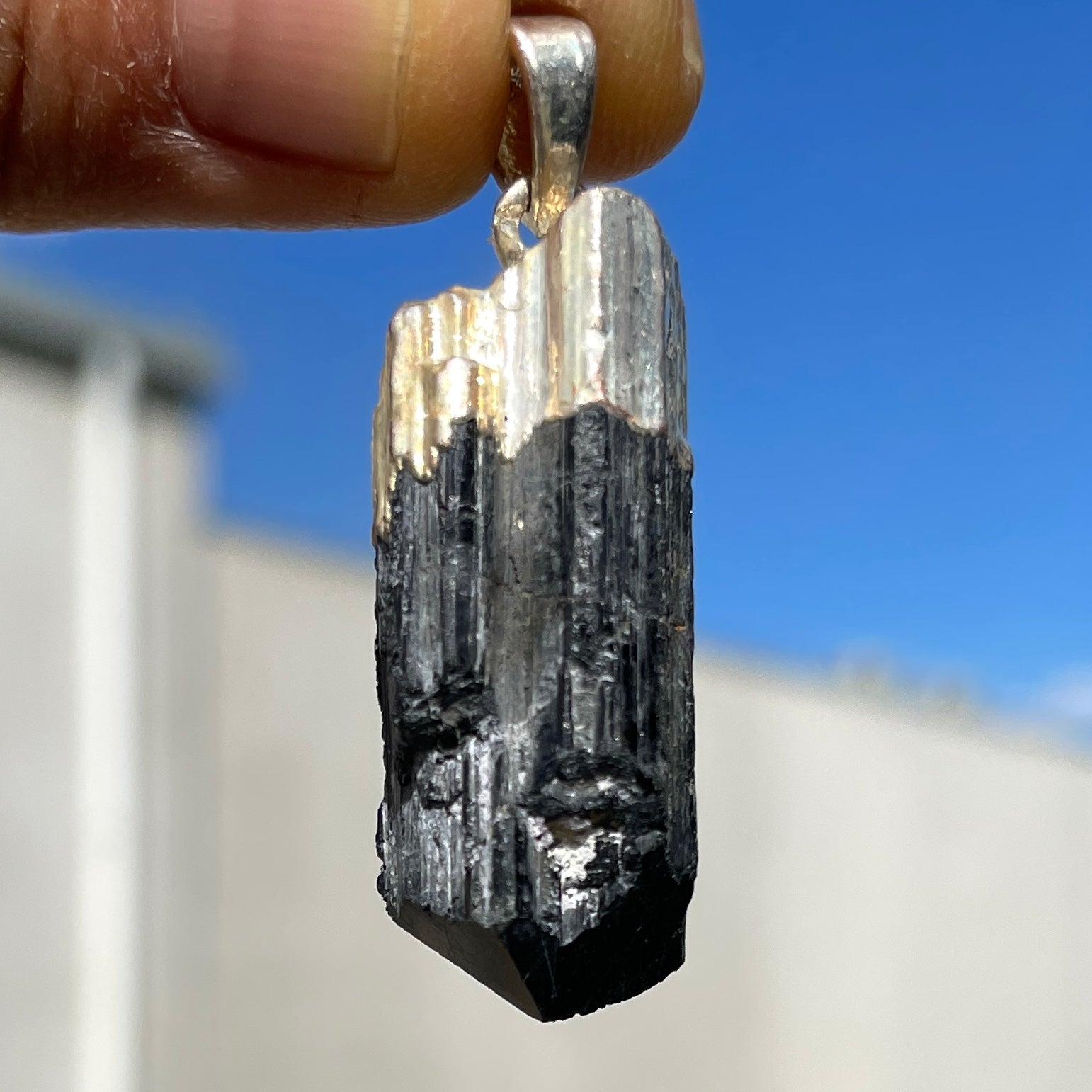 Black Tourmaline-Rough Capped-Pendant-(IN)