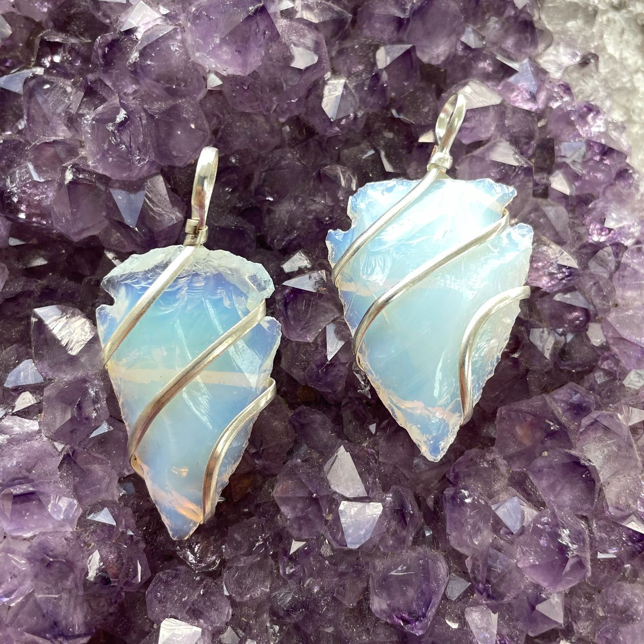Opalite - Wire Wrapped Arrowhead Pendant