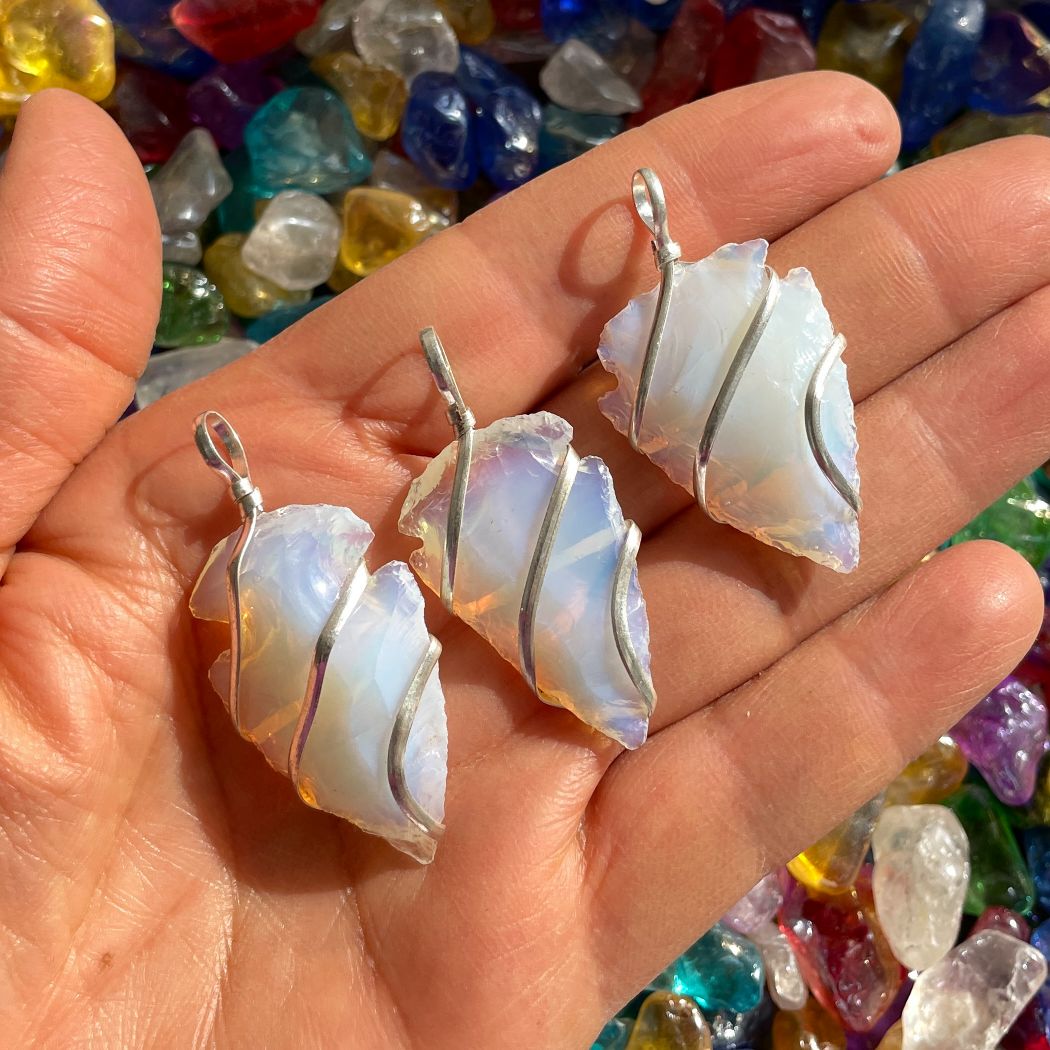Opalite - Wire Wrapped Arrowhead Pendant
