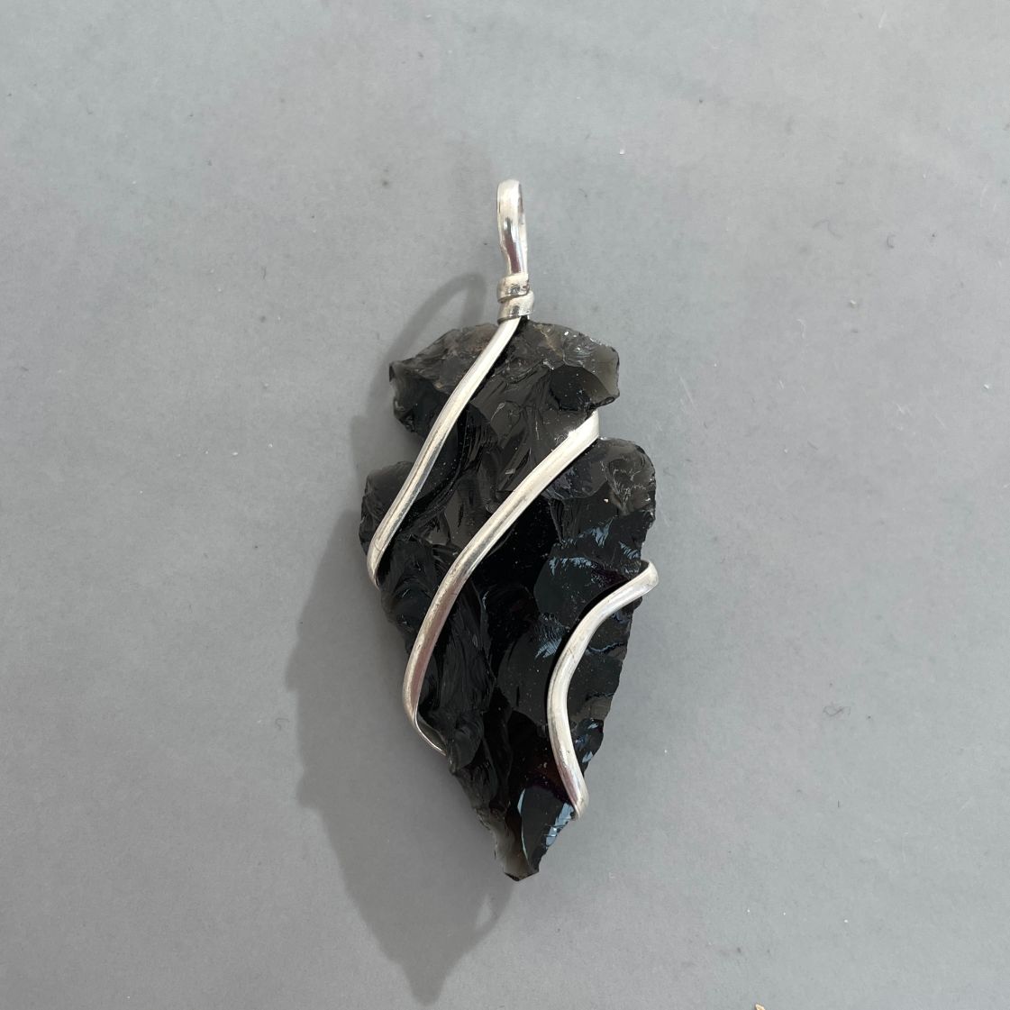 Black Obsidian - Wire Wrapped Arrowhead Pendant