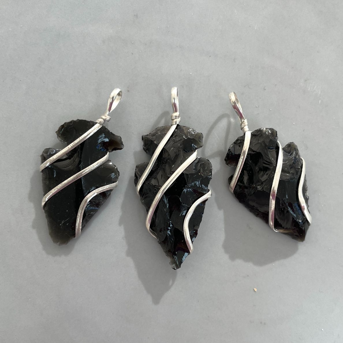Black Obsidian - Wire Wrapped Arrowhead Pendant