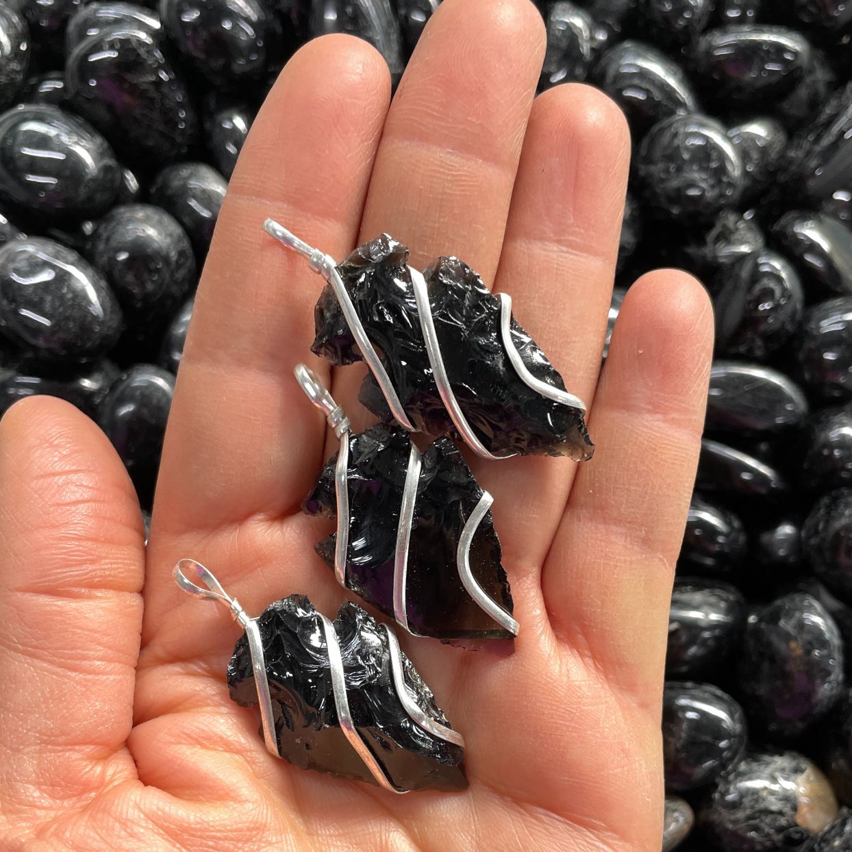 Black Obsidian - Wire Wrapped Arrowhead Pendant
