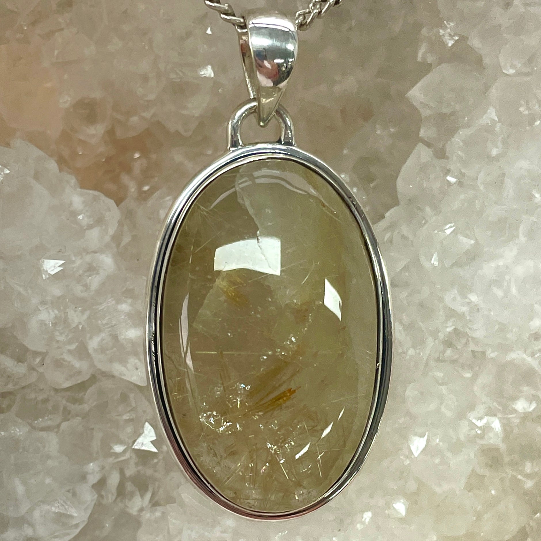 Golden Rutile Silver Pendant Large - SP70