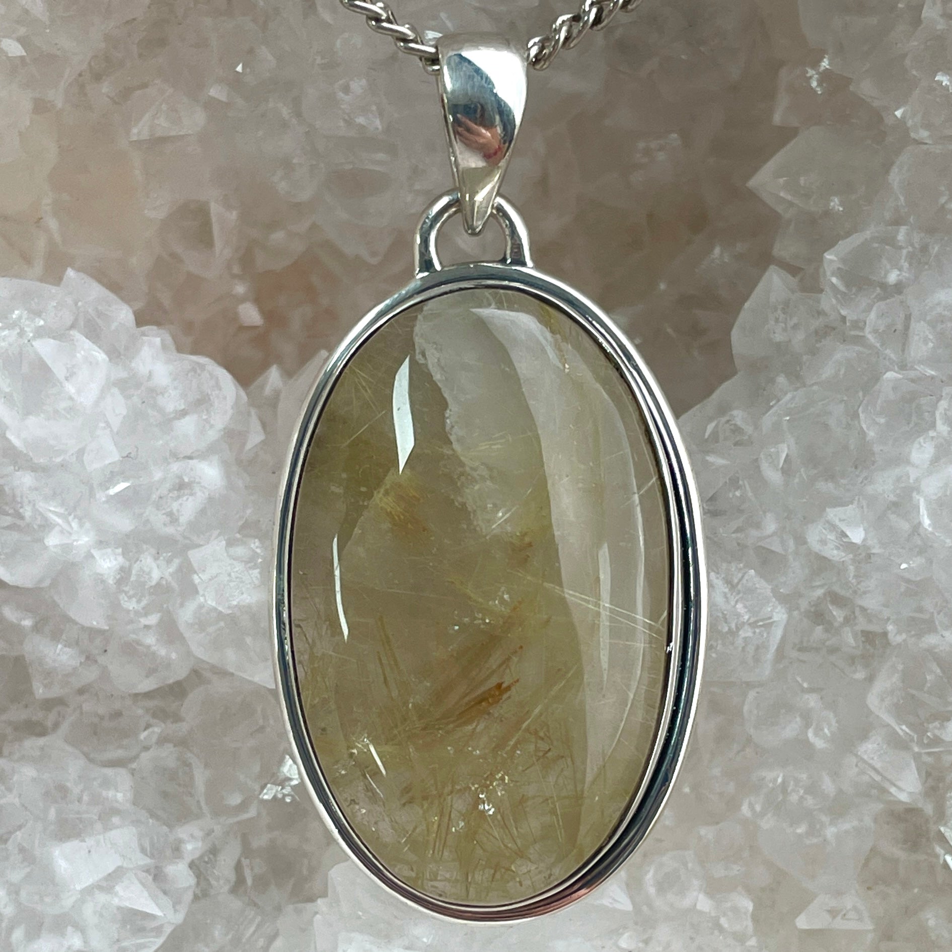 Golden Rutile Silver Pendant Large - SP70