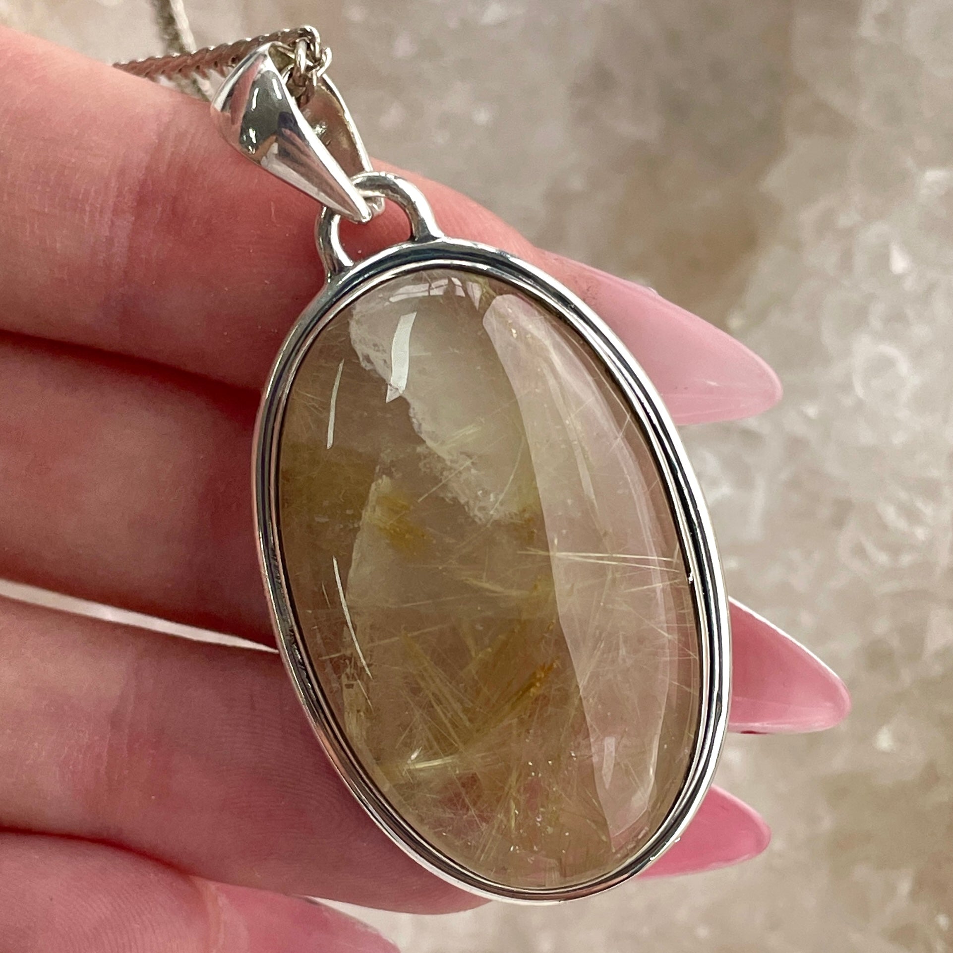 Golden Rutile Silver Pendant Large - SP70