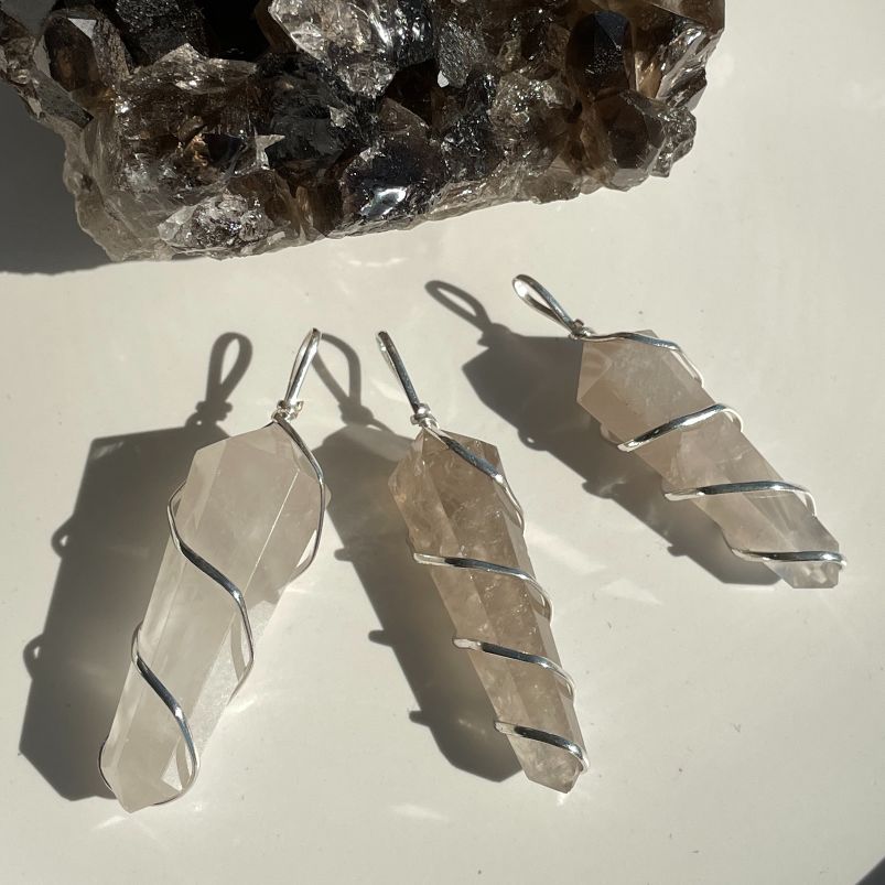 Smokey Qtz - Wire Wrapped DT Point Pendant
