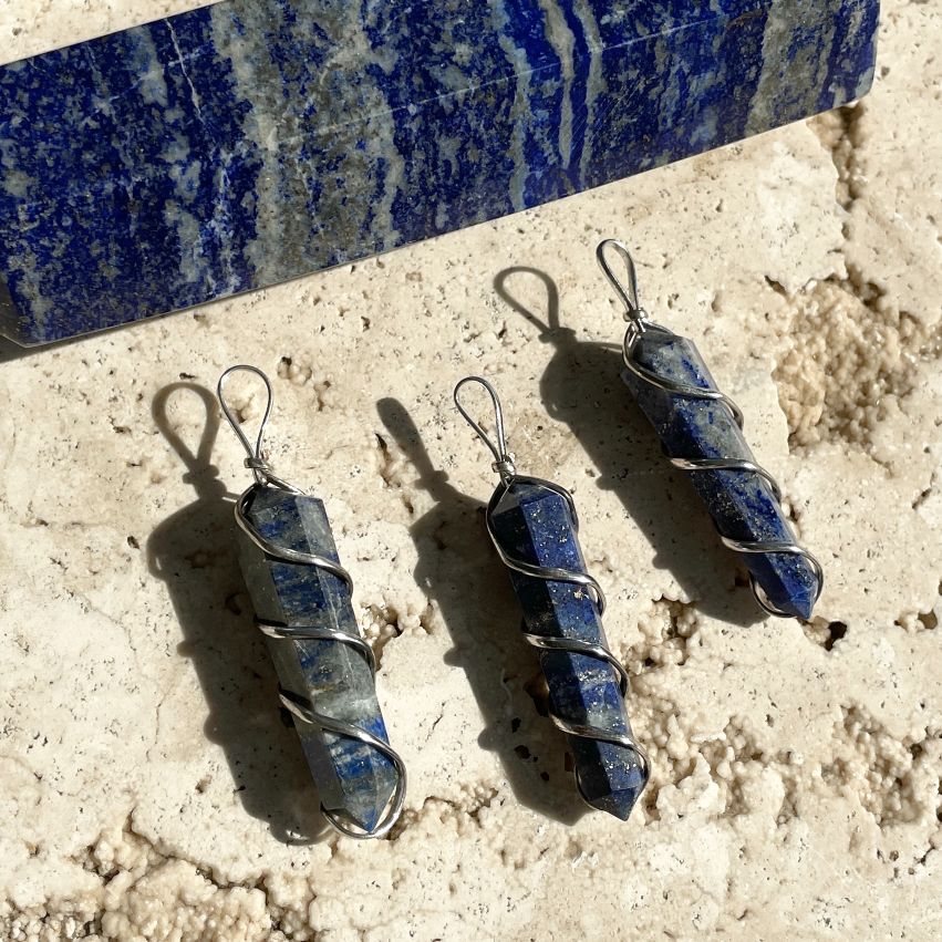 Lapis - Wire Wrapped DT Point Pendant