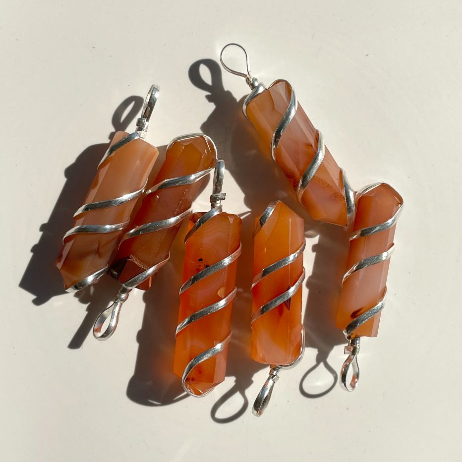 Wire Wrapped Point Pendant - Carnelian