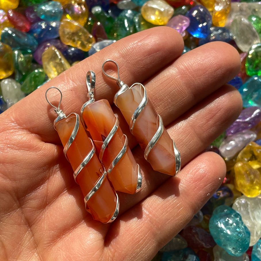 Wire Wrapped Point Pendant - Carnelian