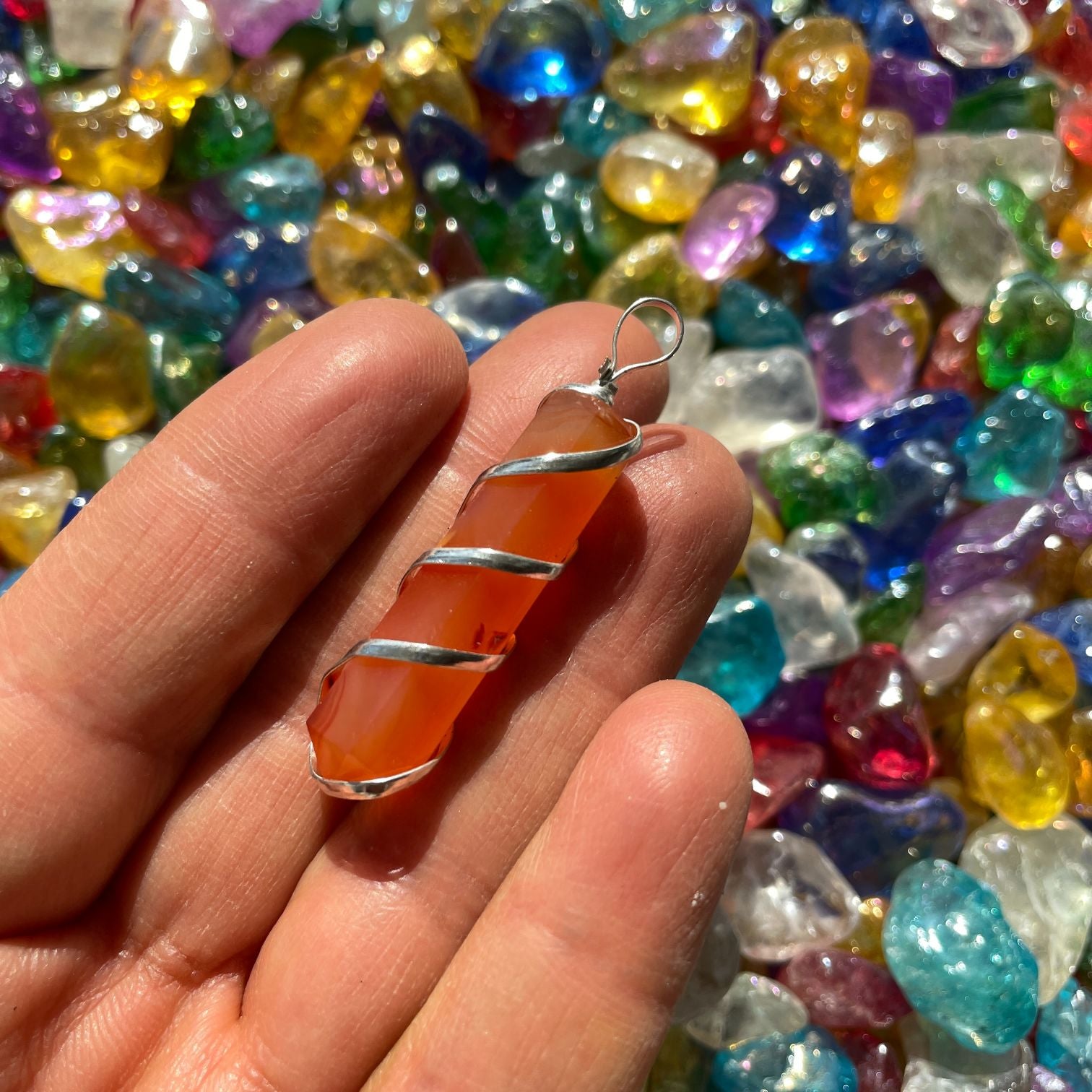 Wire Wrapped Point Pendant - Carnelian