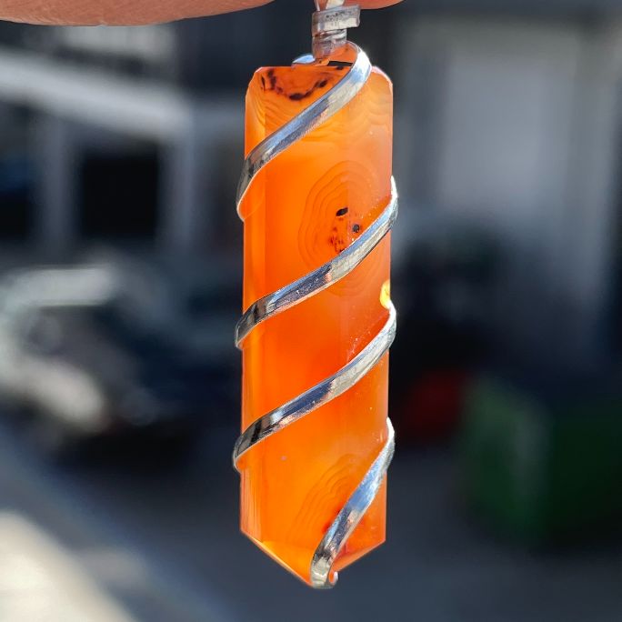 Wire Wrapped Point Pendant - Carnelian