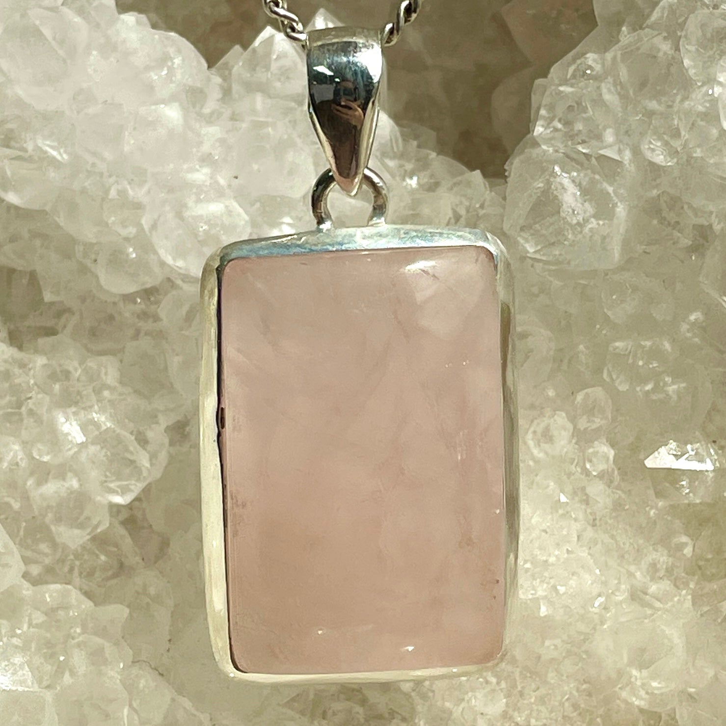 Rose Quartz Silver Pendant Large - SP75