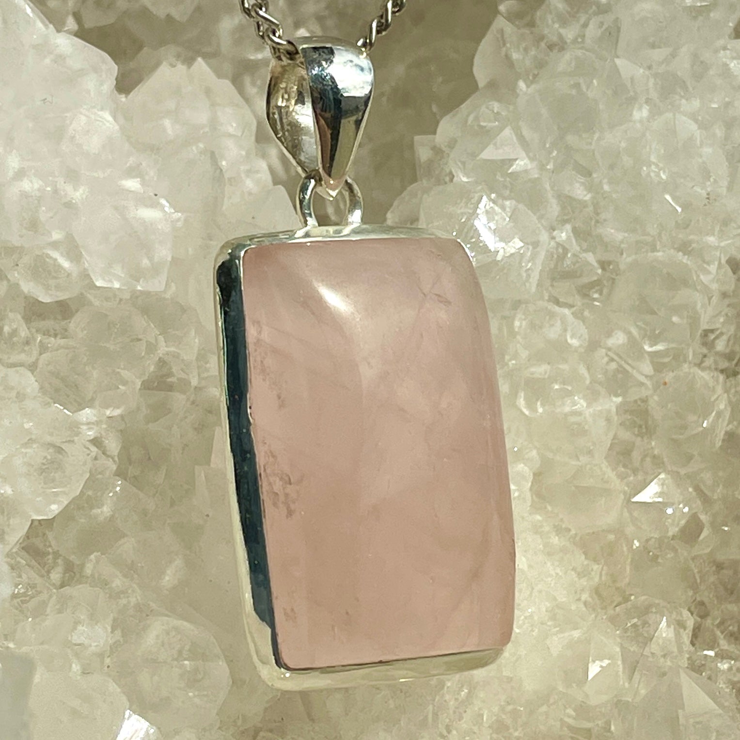 Rose Quartz Silver Pendant Large - SP75
