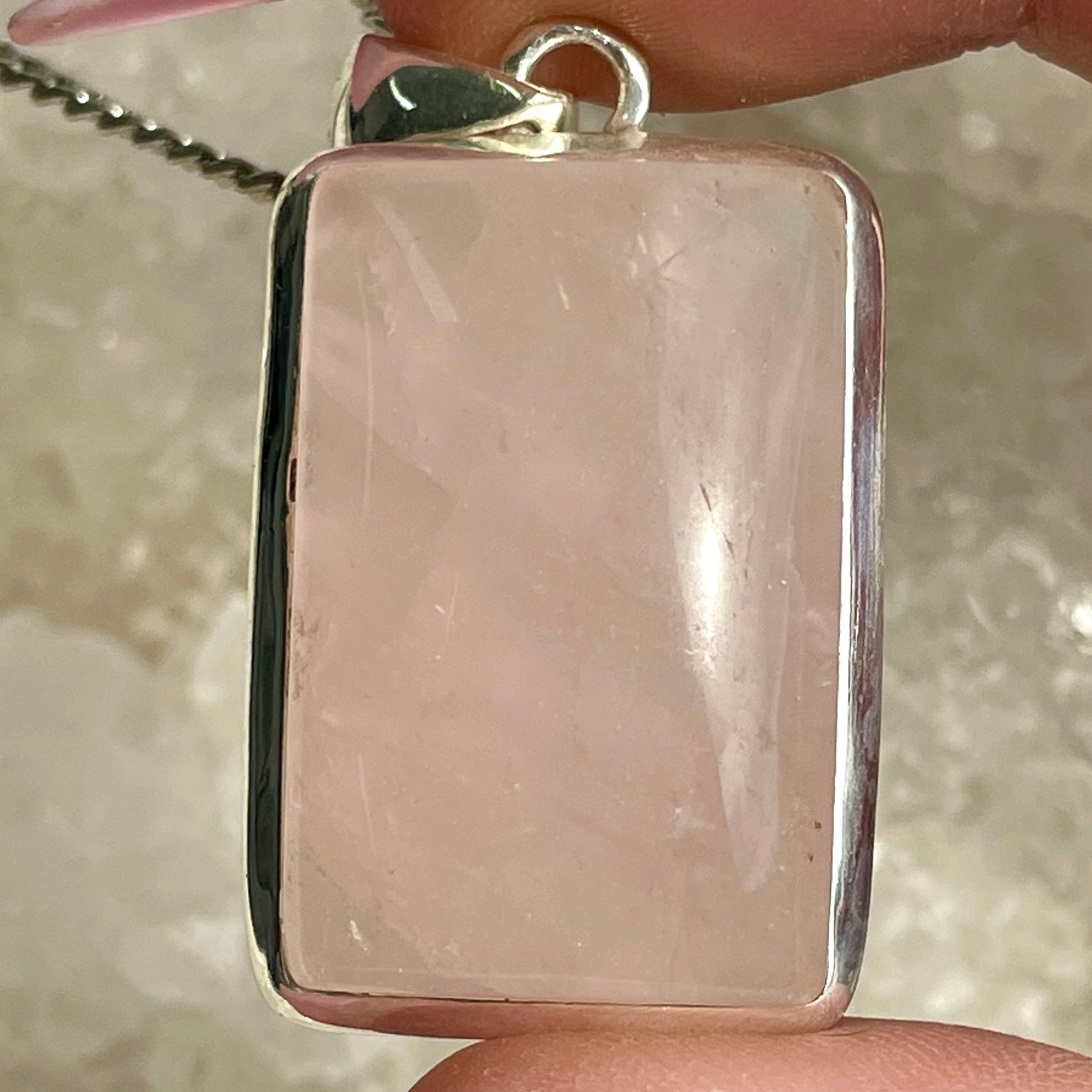 Rose Quartz Silver Pendant Large - SP75