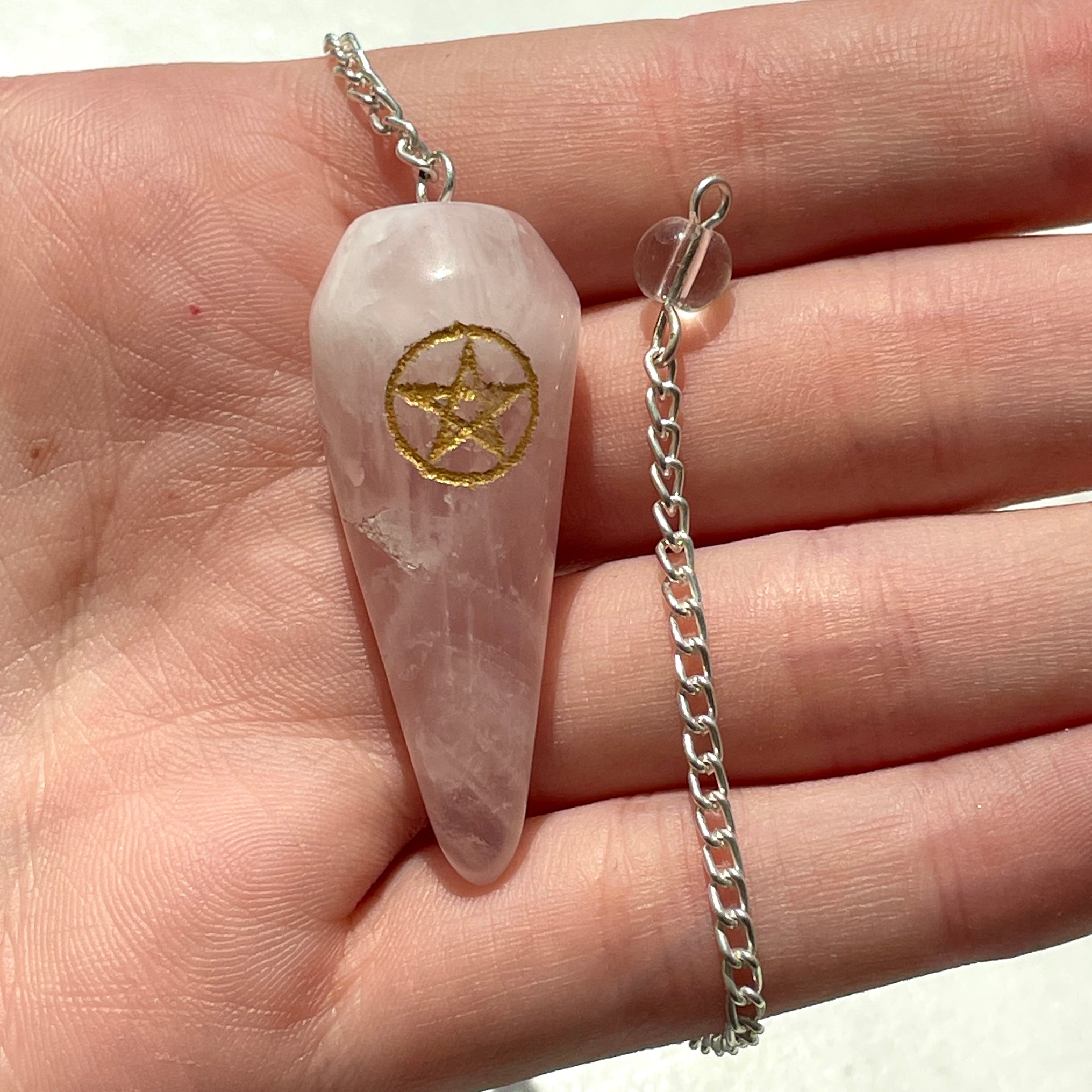 Rose Quartz Pendulum - Pentagram