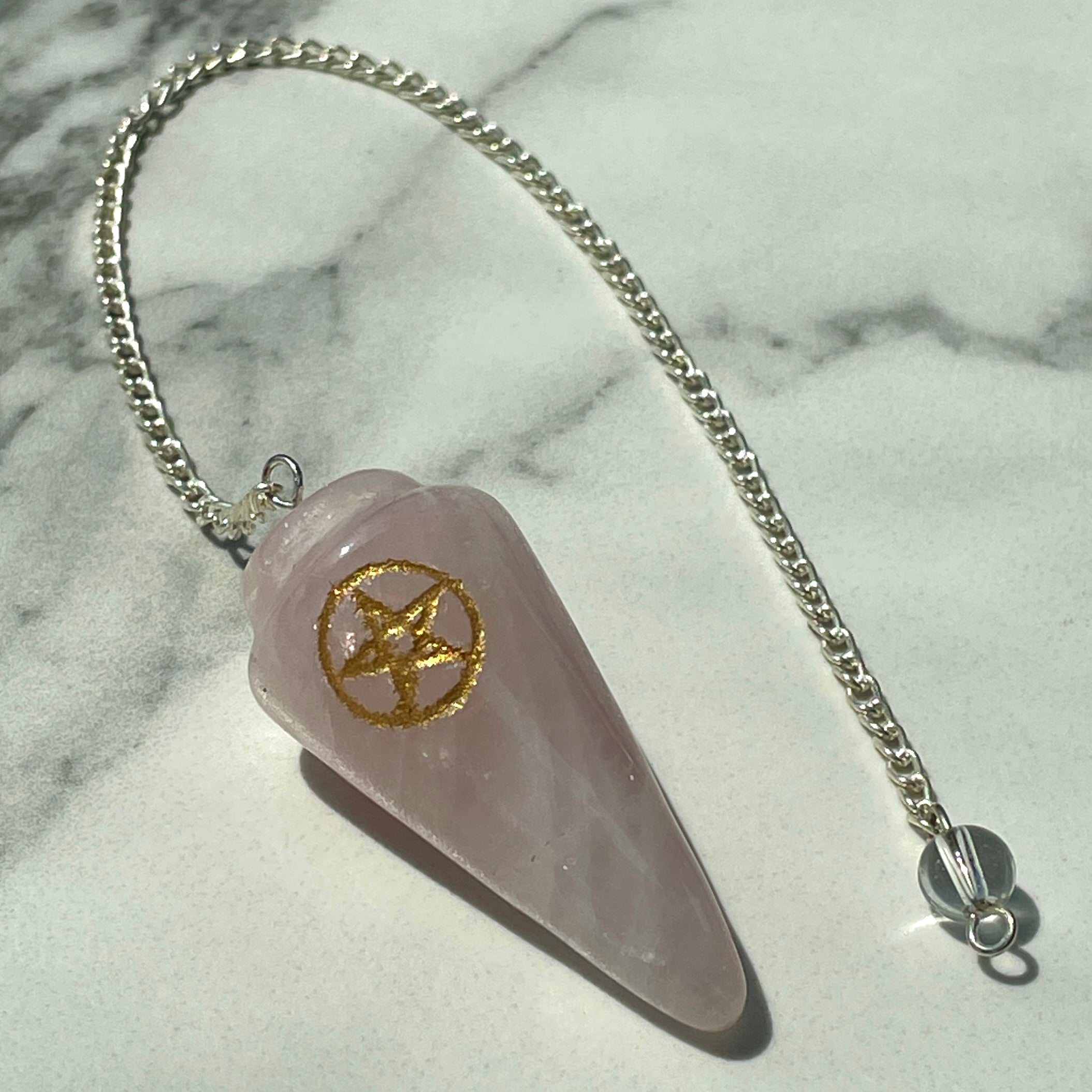 Rose Quartz Pendulum - Pentagram