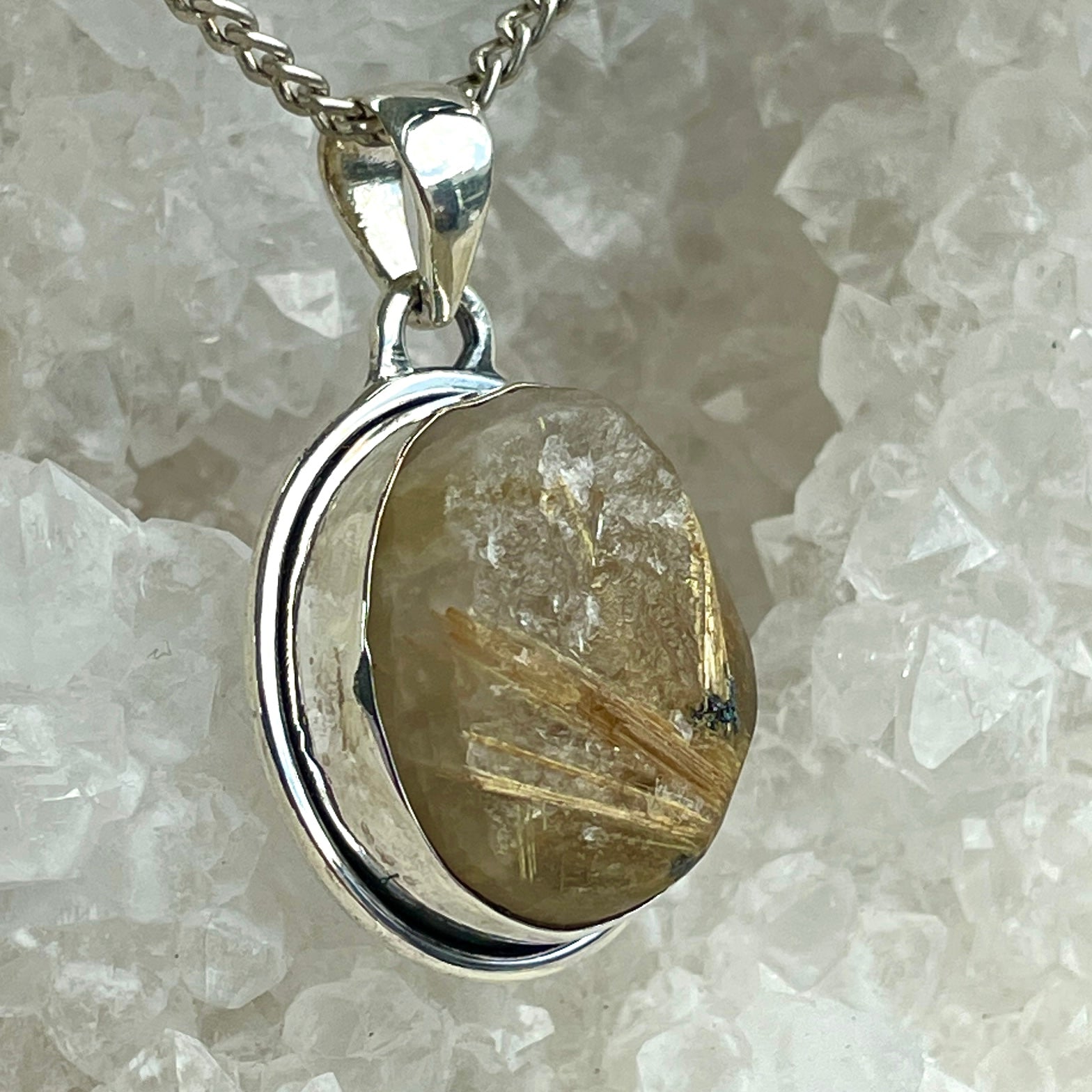 Golden Rutile Silver Pendant - SP96