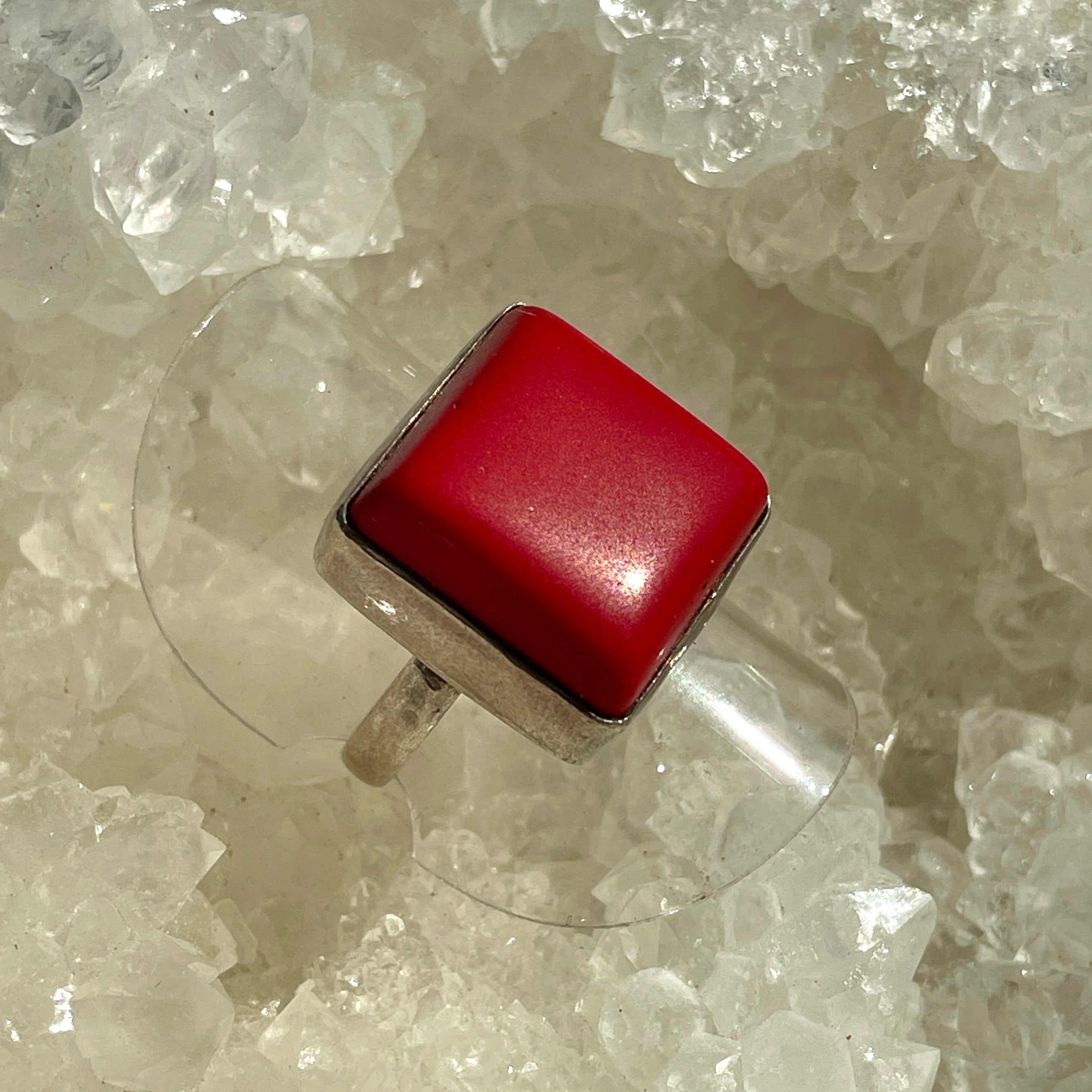 Red Coral Sterling Silver Ring - Sz7 RC5