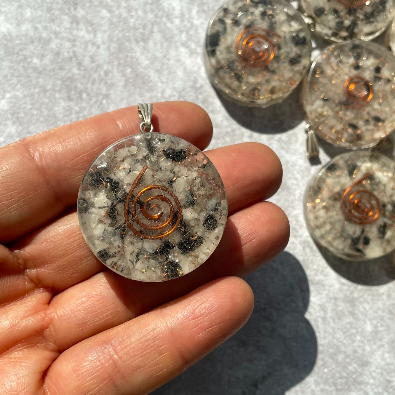 Orgonite Rainbow Moonstone Pendant - Circle