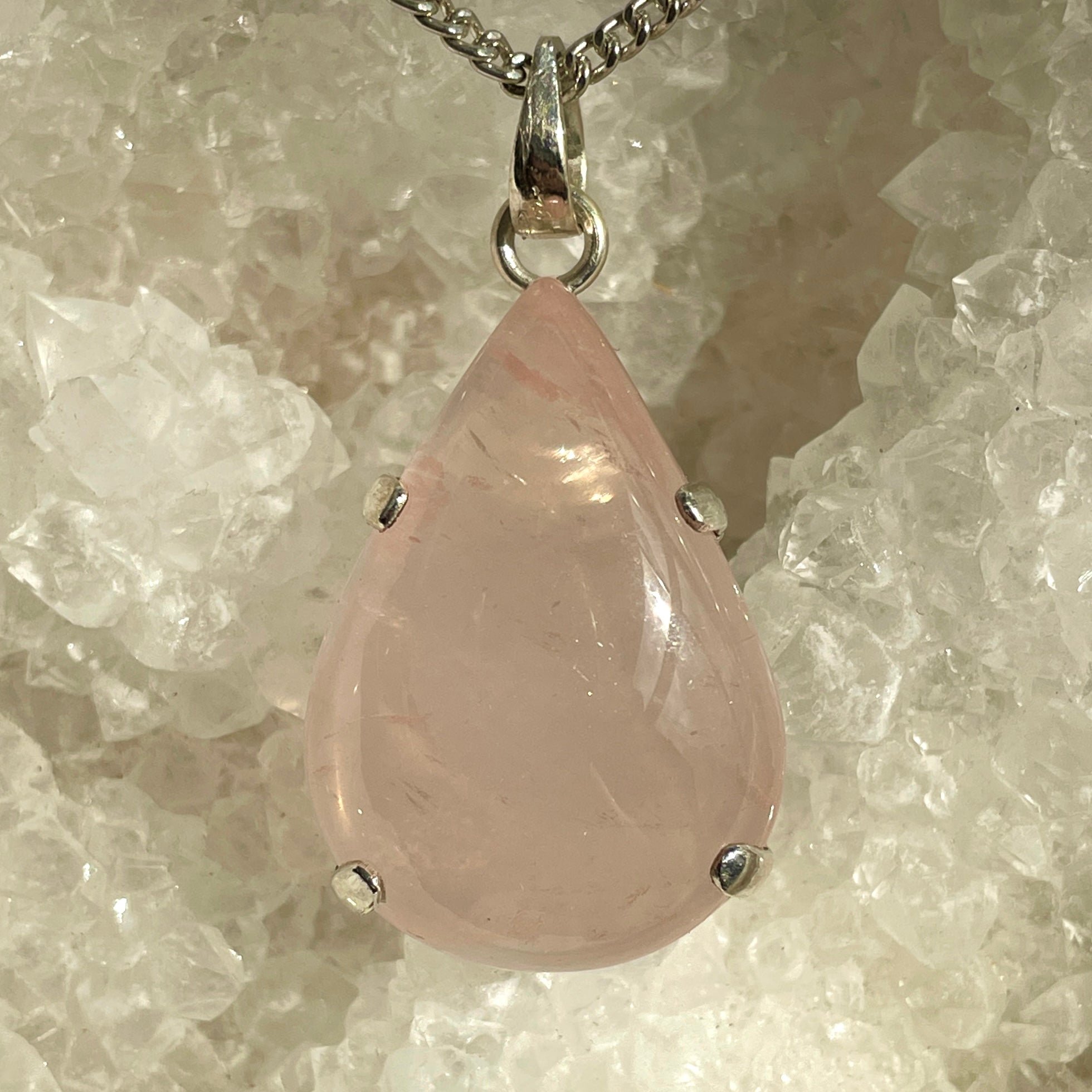 Rose Quartz Silver Pendant Large - SP99