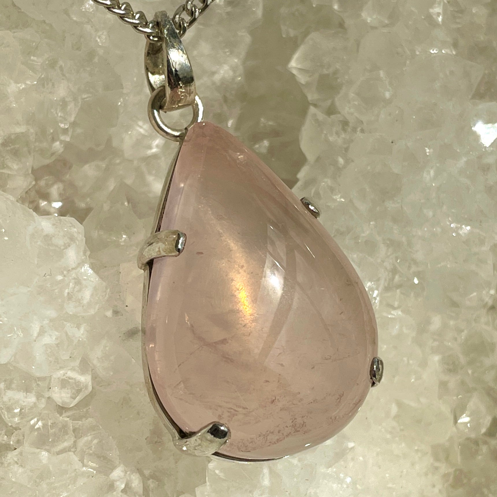 Rose Quartz Silver Pendant Large - SP99