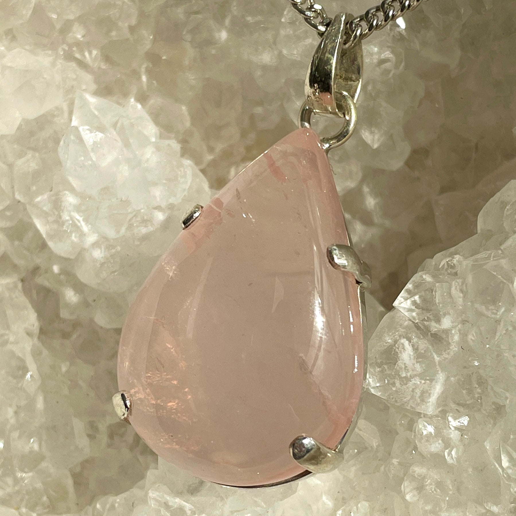 Rose Quartz Silver Pendant Large - SP99