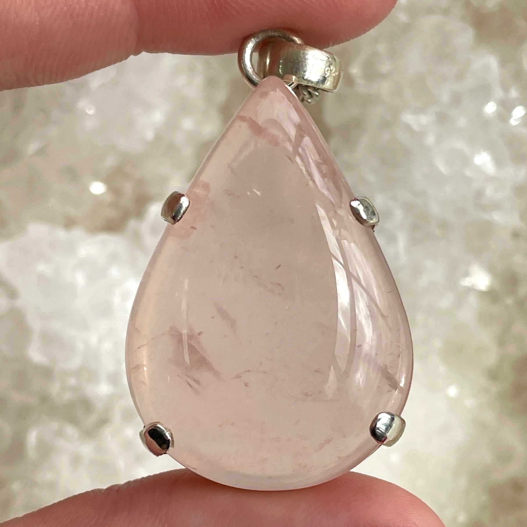 Rose Quartz Silver Pendant Large - SP99