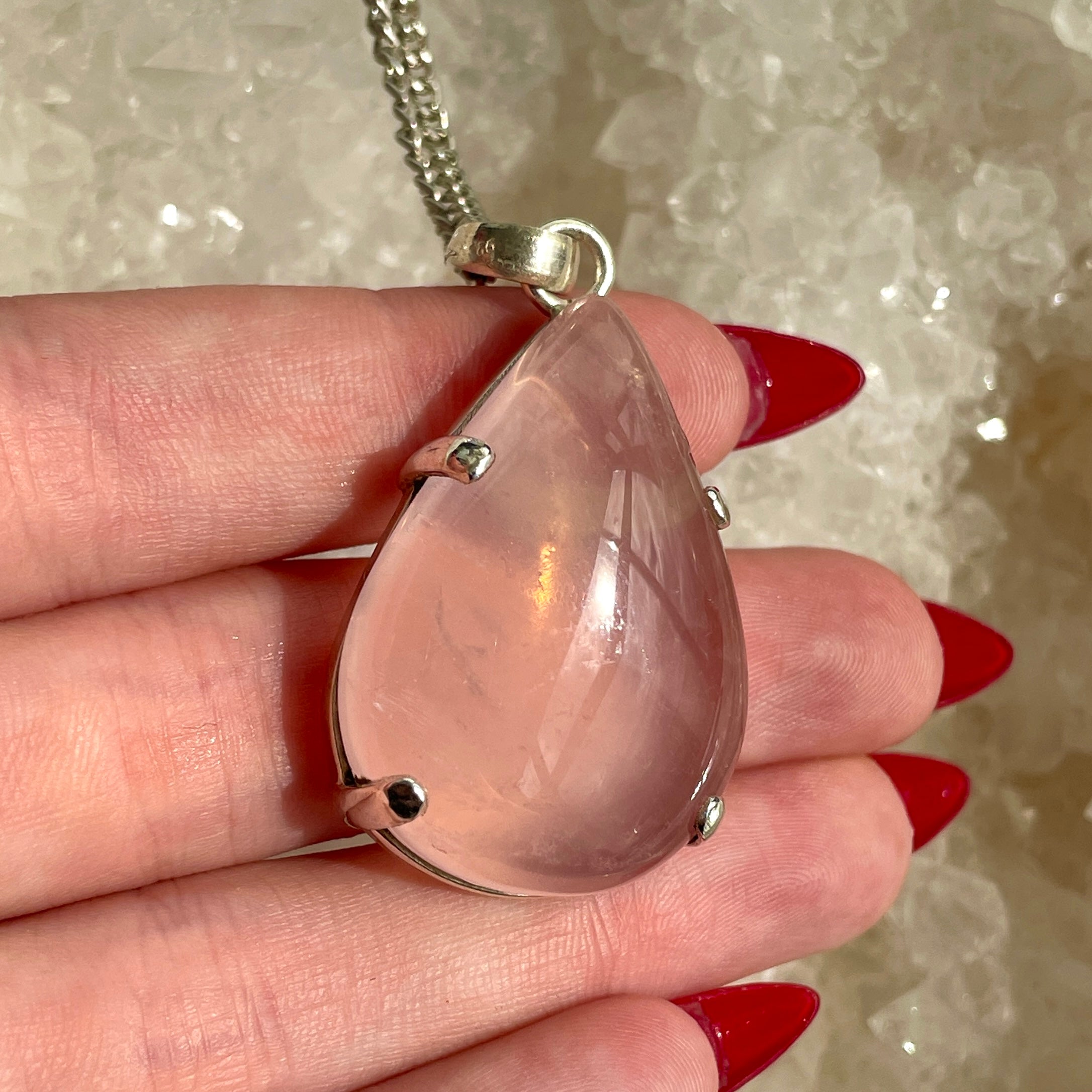 Rose Quartz Silver Pendant Large - SP99