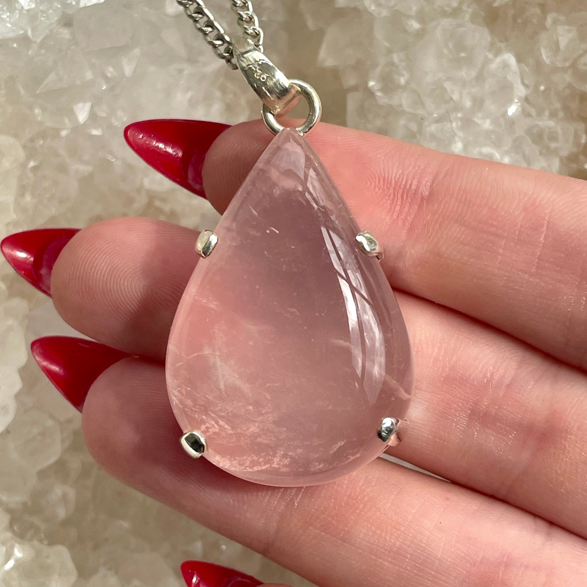 Rose Quartz Silver Pendant Large - SP99