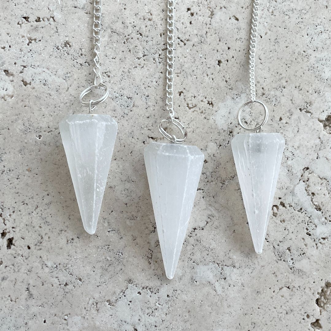Selenite Faceted Pendulum