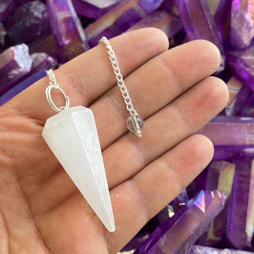 Selenite Faceted Pendulum