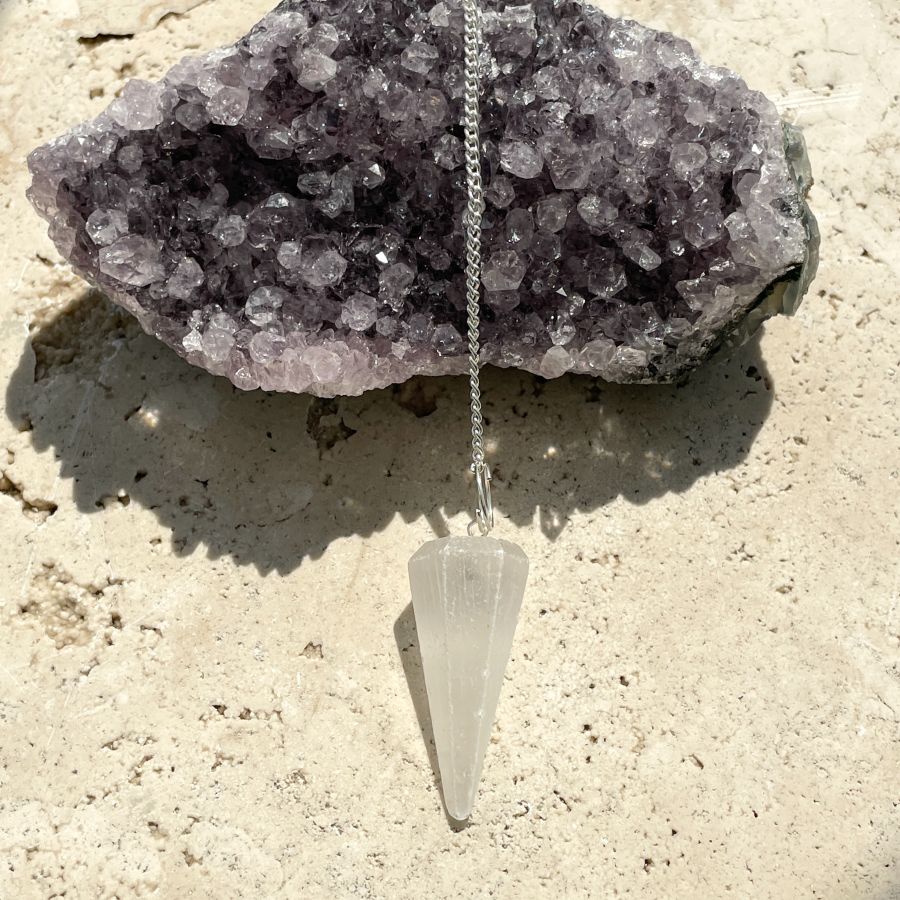 Selenite Faceted Pendulum