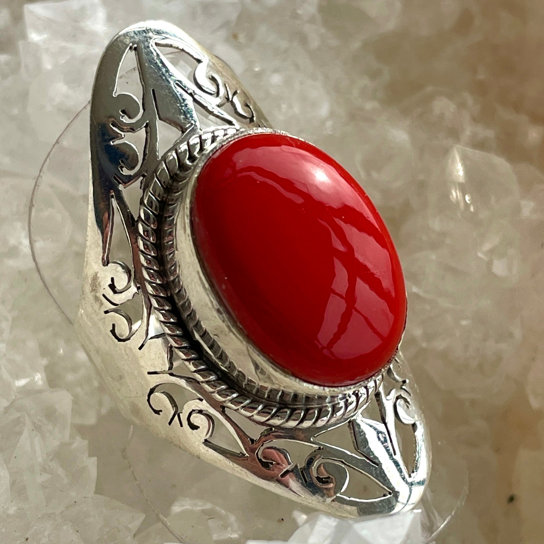 Red Coral Sterling Silver Ring - Sz9 RC3