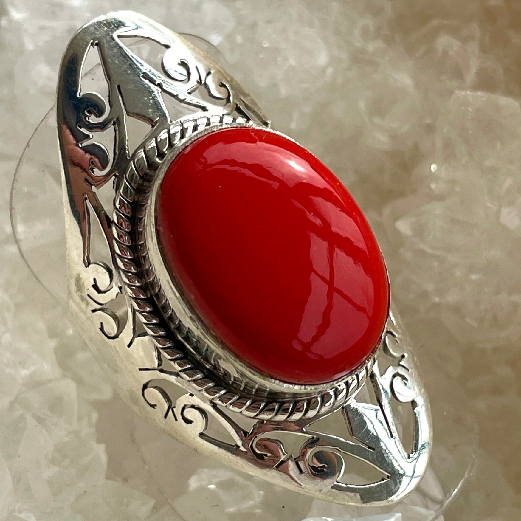 Red Coral Sterling Silver Ring - Sz7 RC3