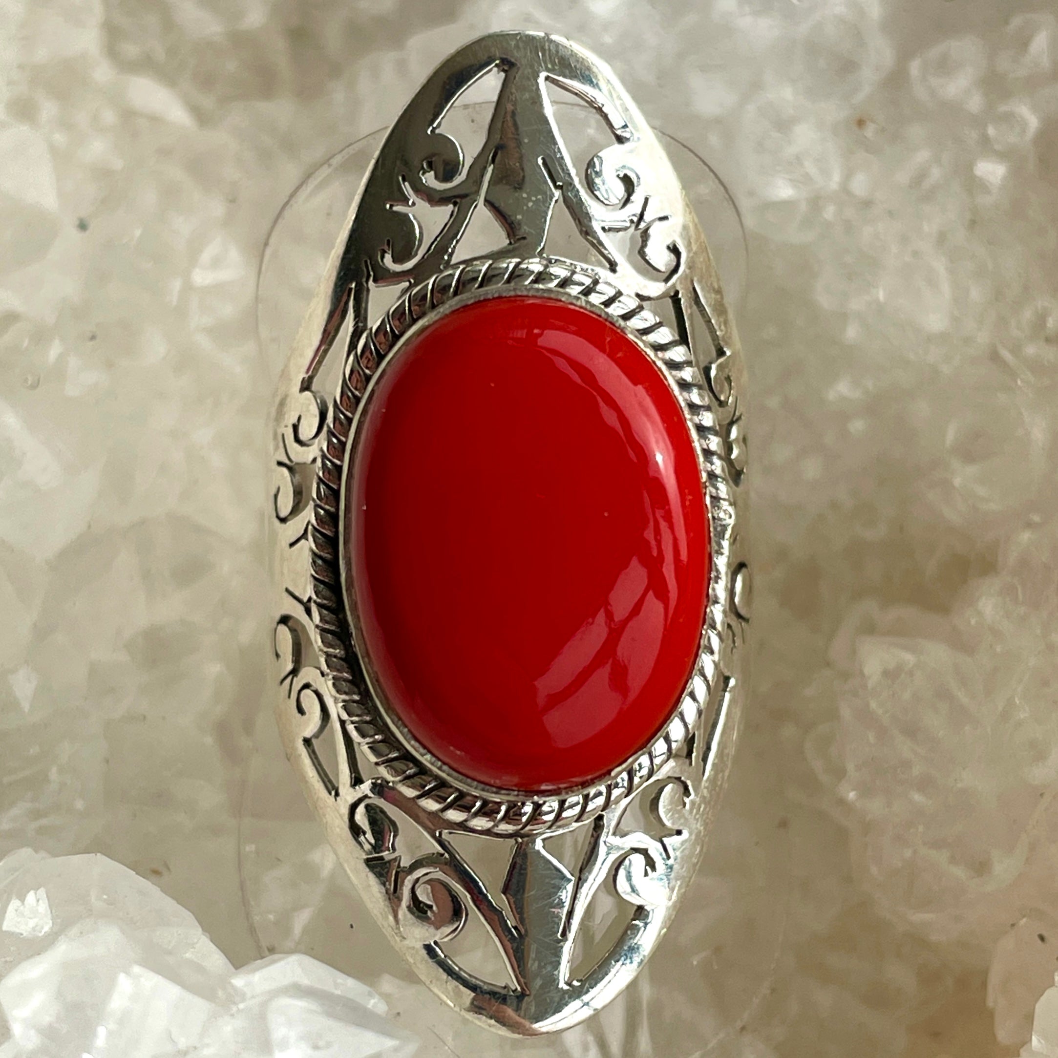 Red Coral Sterling Silver Ring - Sz9 RC3