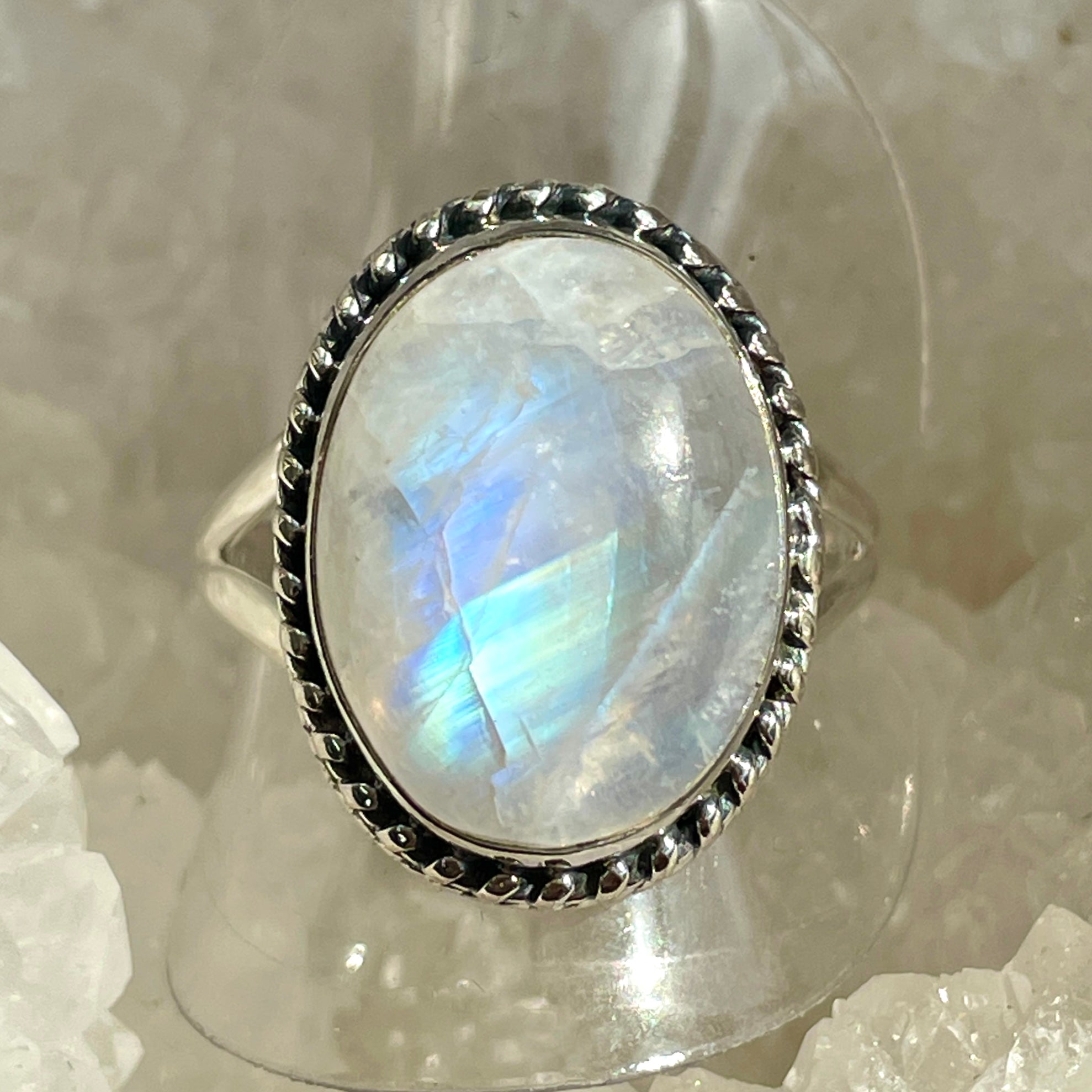Rainbow Moonstone Sterling Silver Ring - RM15