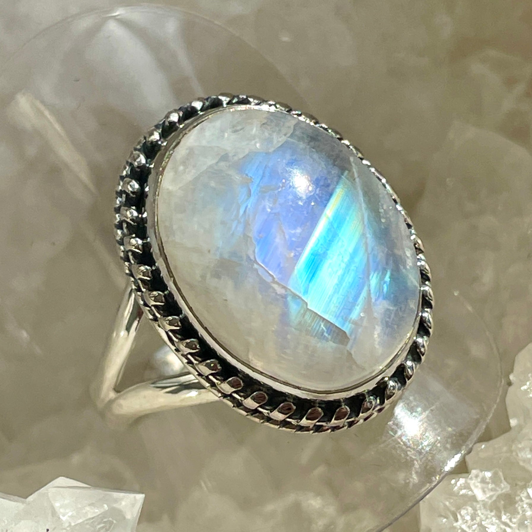 Rainbow Moonstone Sterling Silver Ring - RM15