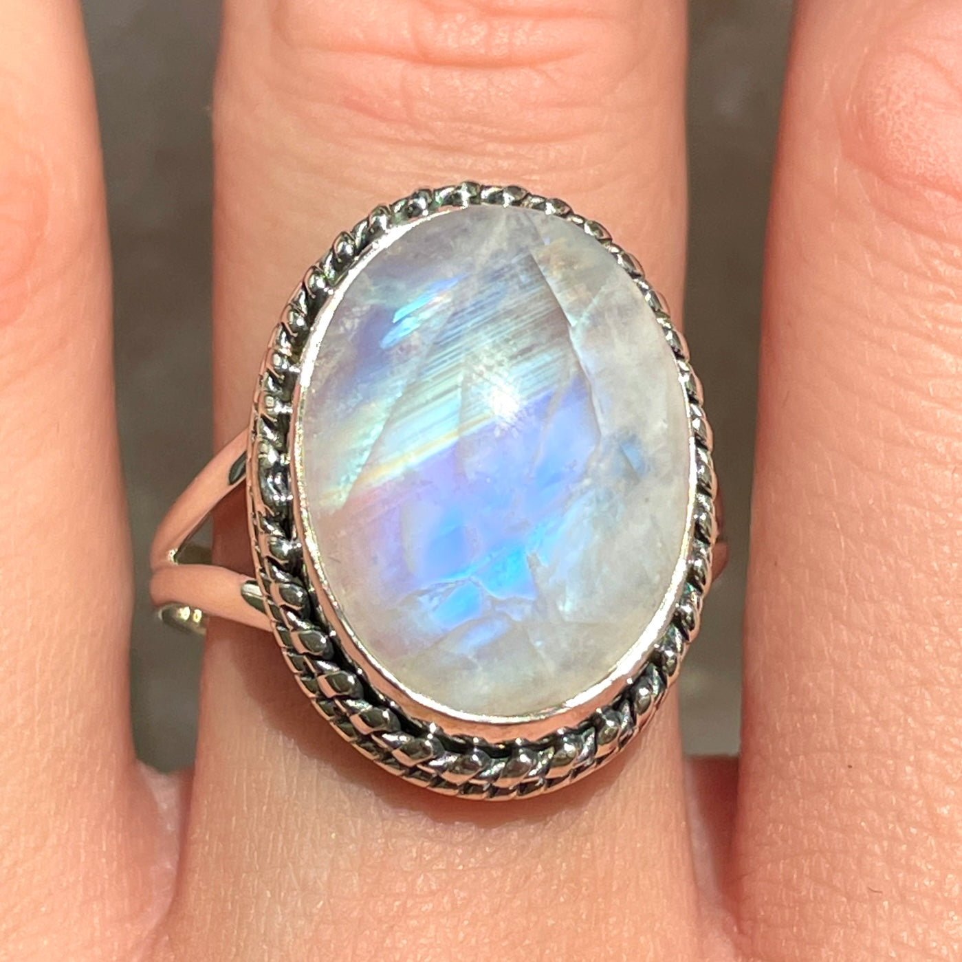 Rainbow Moonstone Sterling Silver Ring - RM15