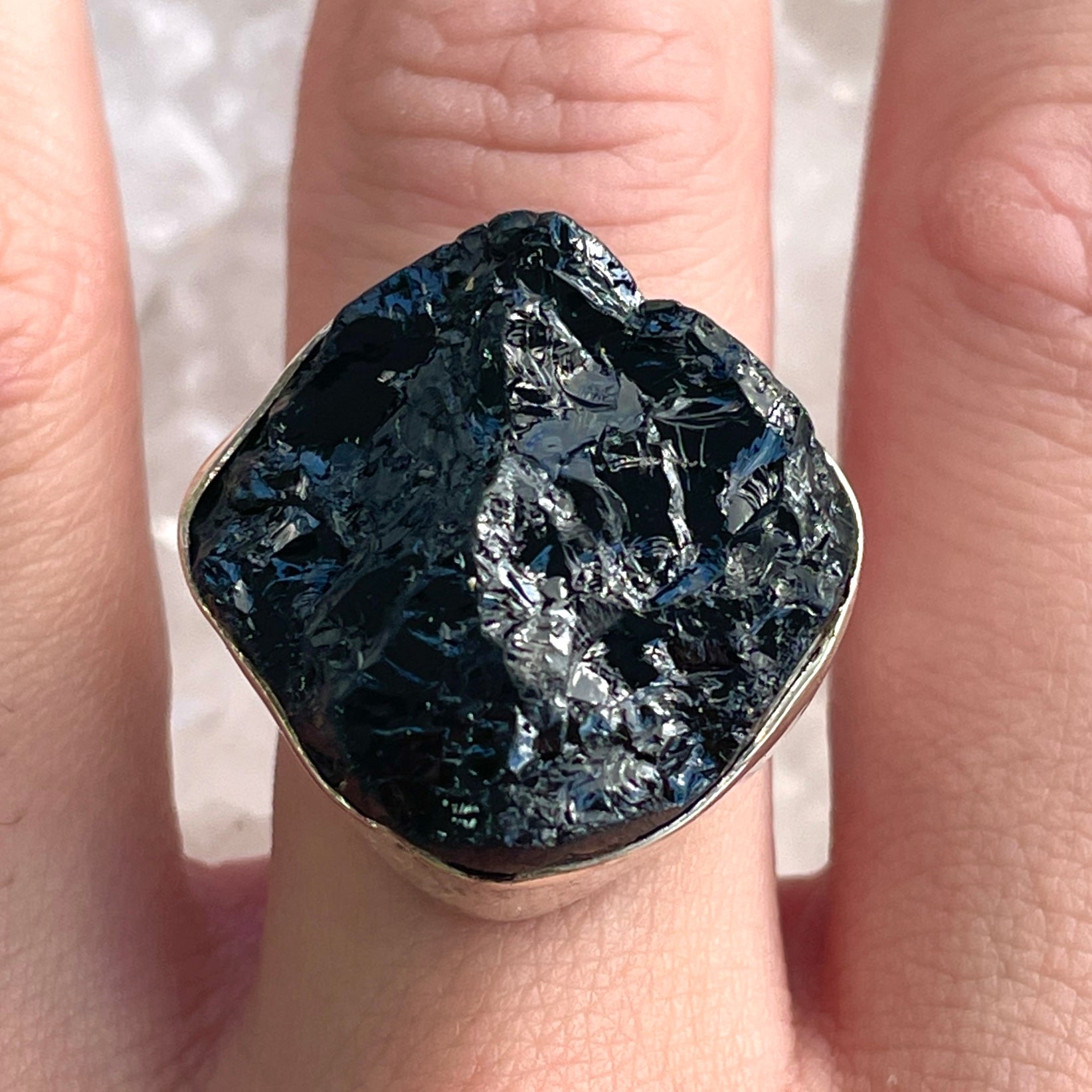 Black Tourmaline Sterling Silver Ring - Sz7 BT1