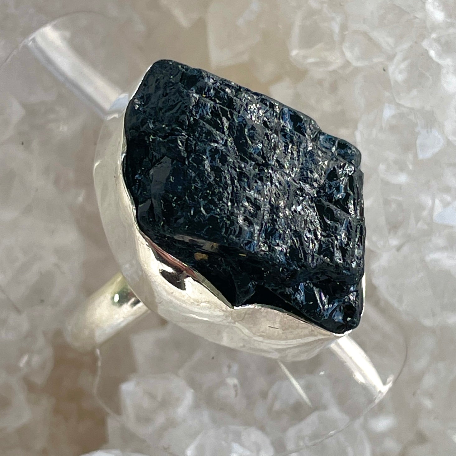 Black Tourmaline Sterling Silver Ring - Sz8 BT2