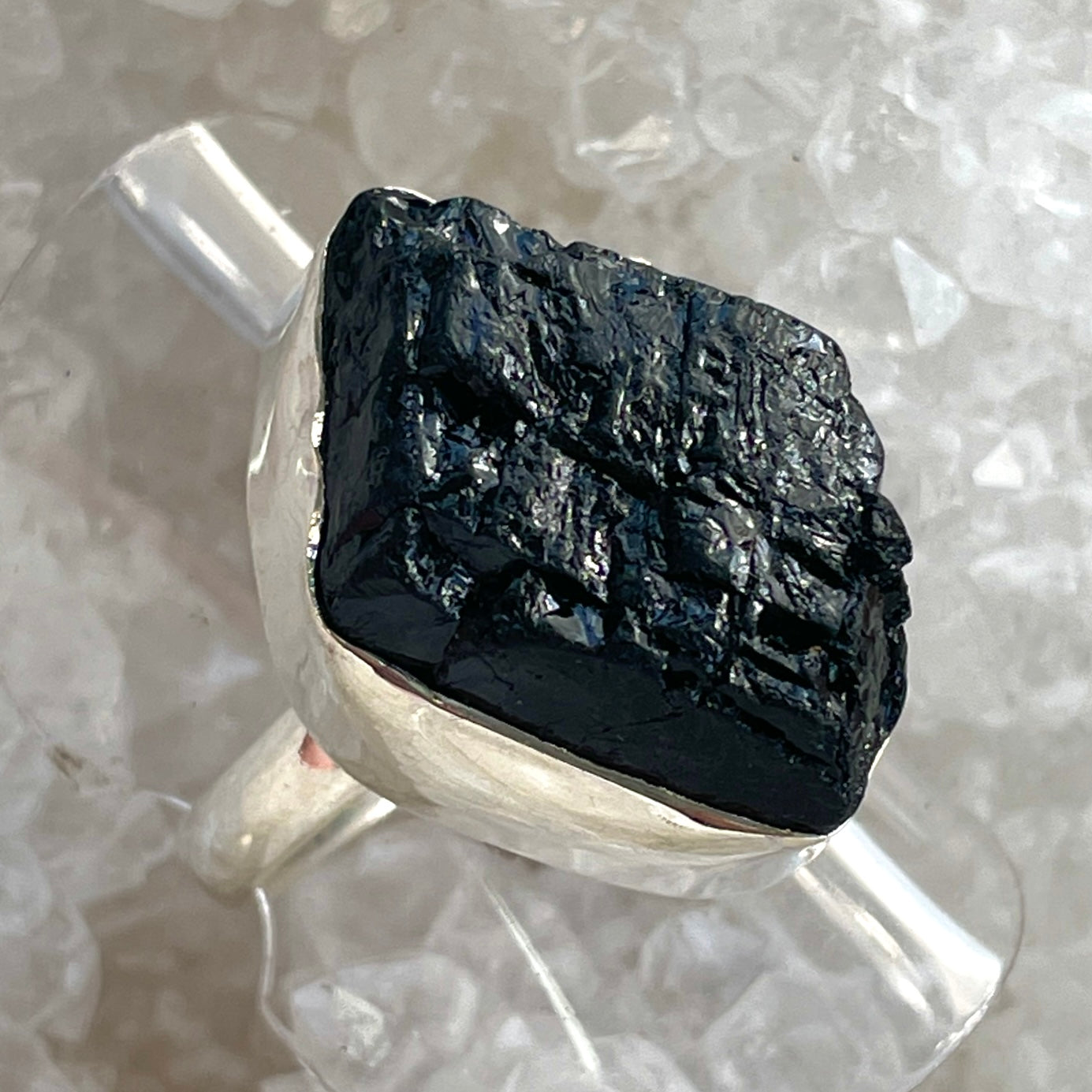 Black Tourmaline Sterling Silver Ring - Sz8 BT2