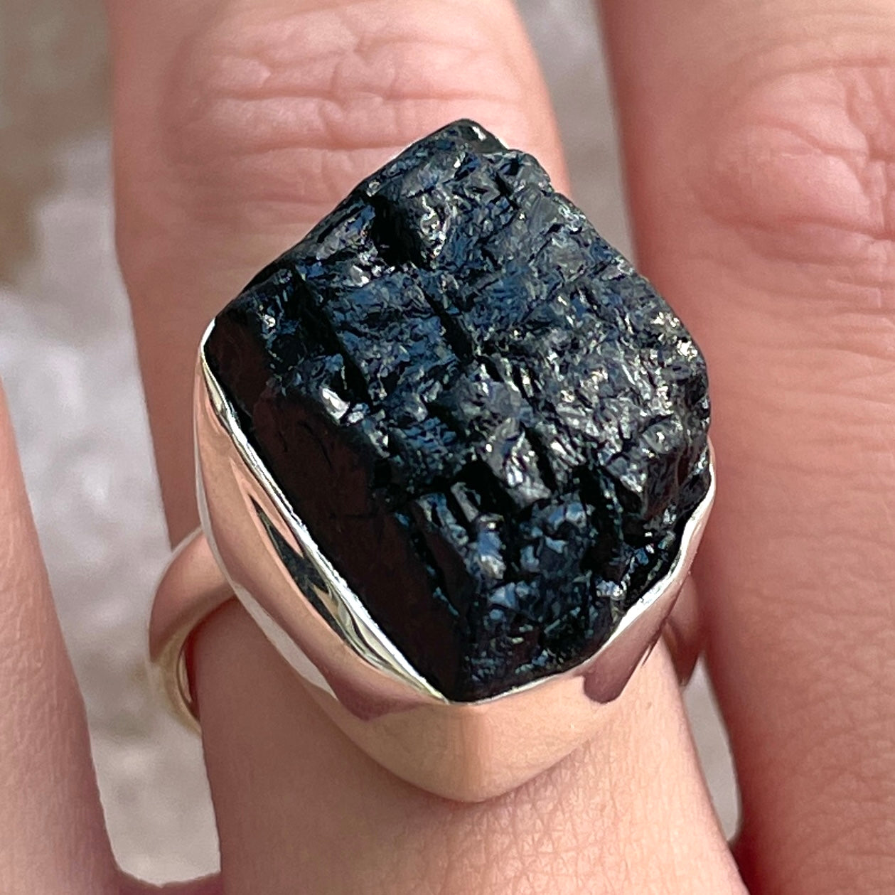 Black Tourmaline Sterling Silver Ring - Sz8 BT2