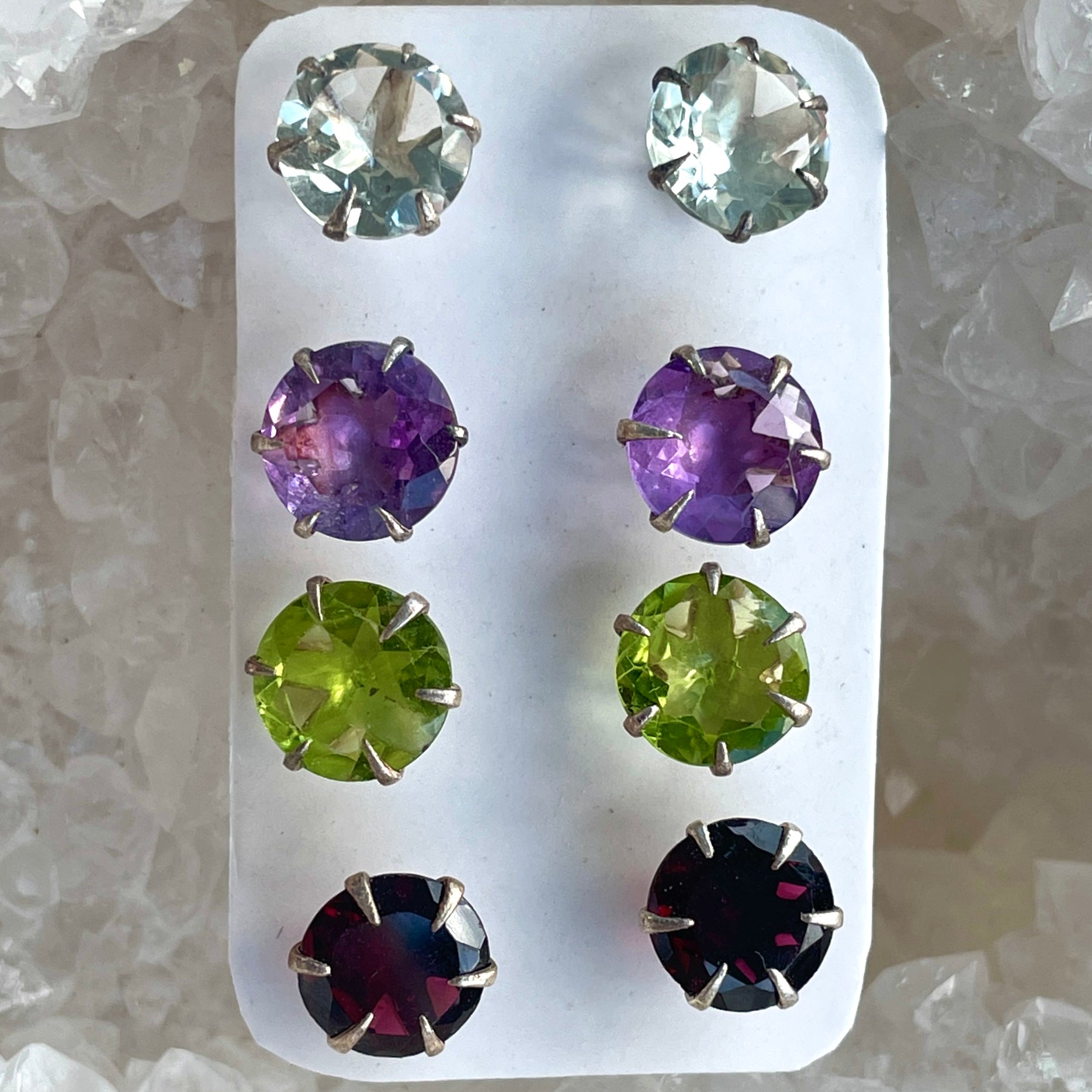 Assorted Crystal Stud Earrings - 4pc
