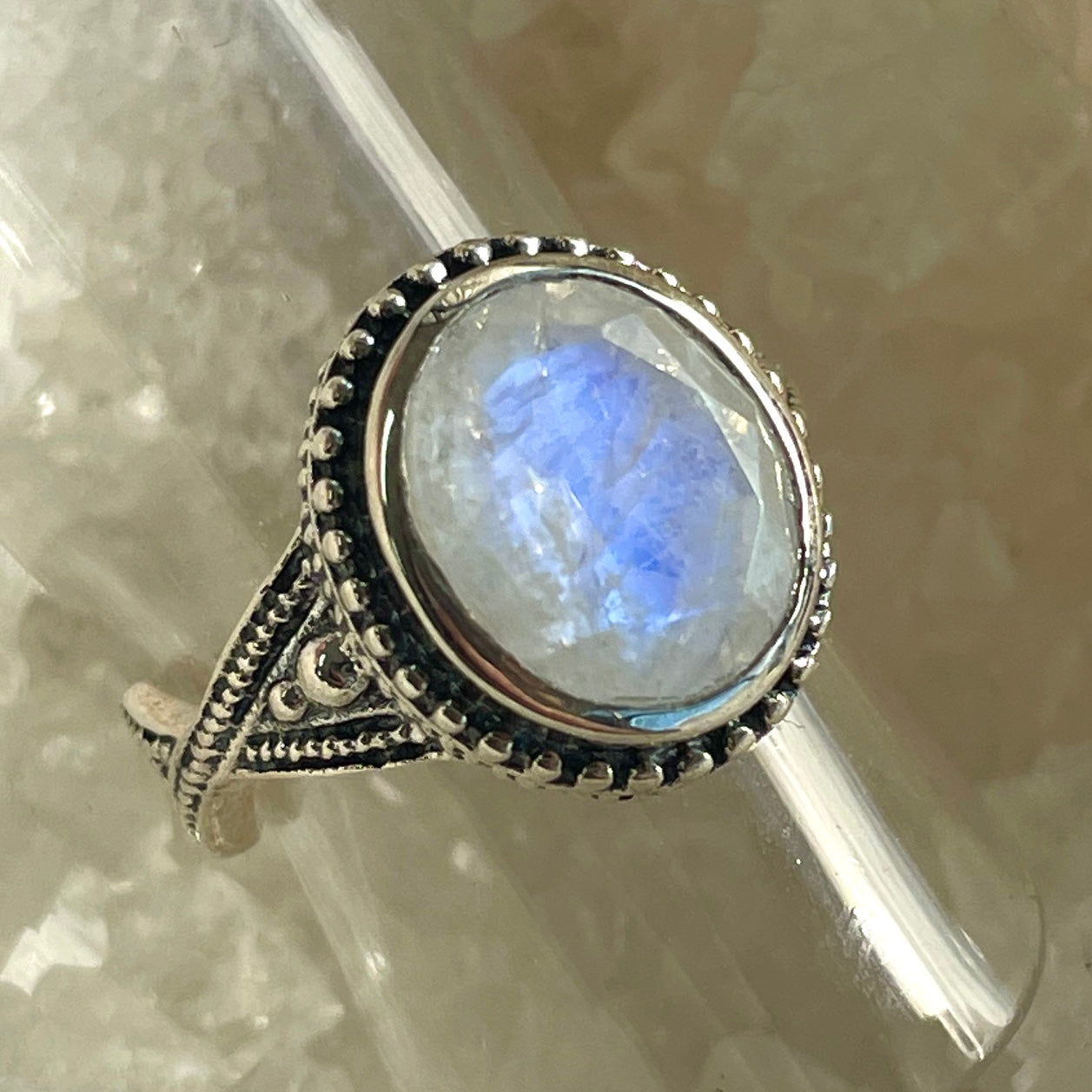 Rainbow Moonstone Sterling Silver Ring - Sz6 RM19