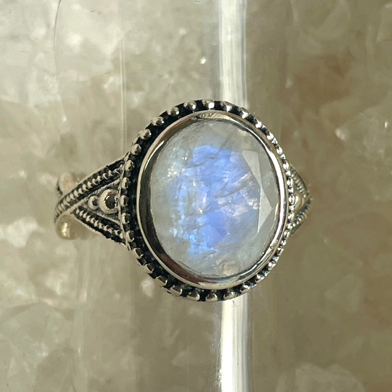 Rainbow Moonstone Sterling Silver Ring - Sz6 RM19