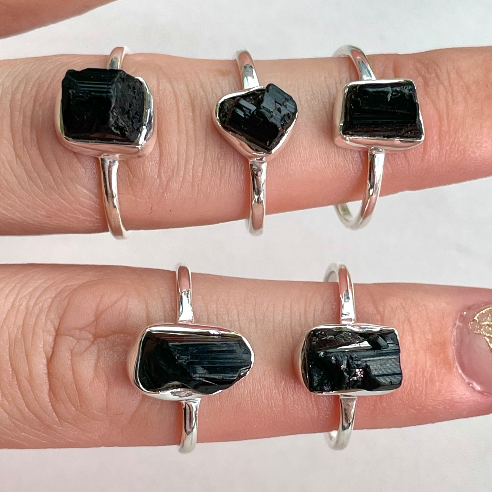 Black Tourmaline - Rough - St.Silver Ring