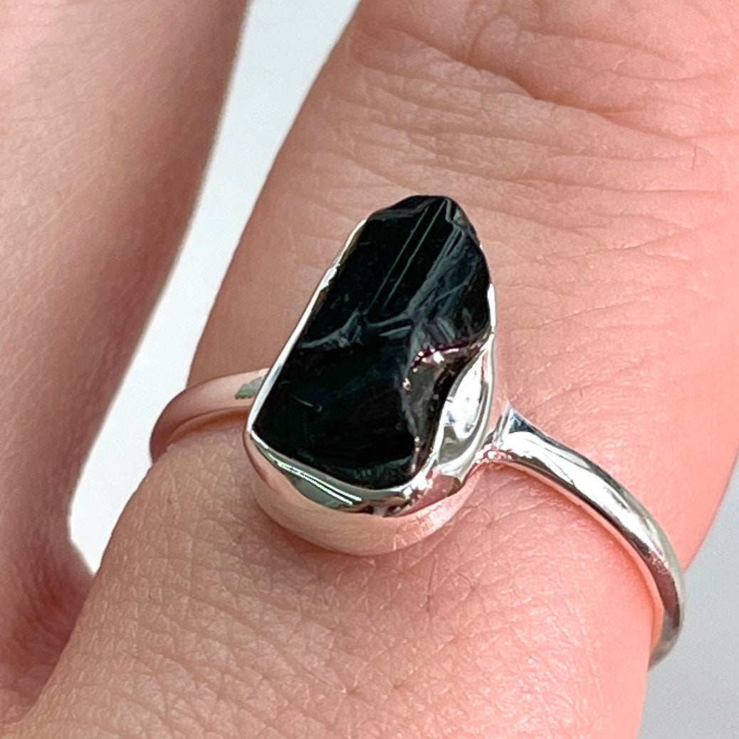 Black Tourmaline - Rough - St.Silver Ring